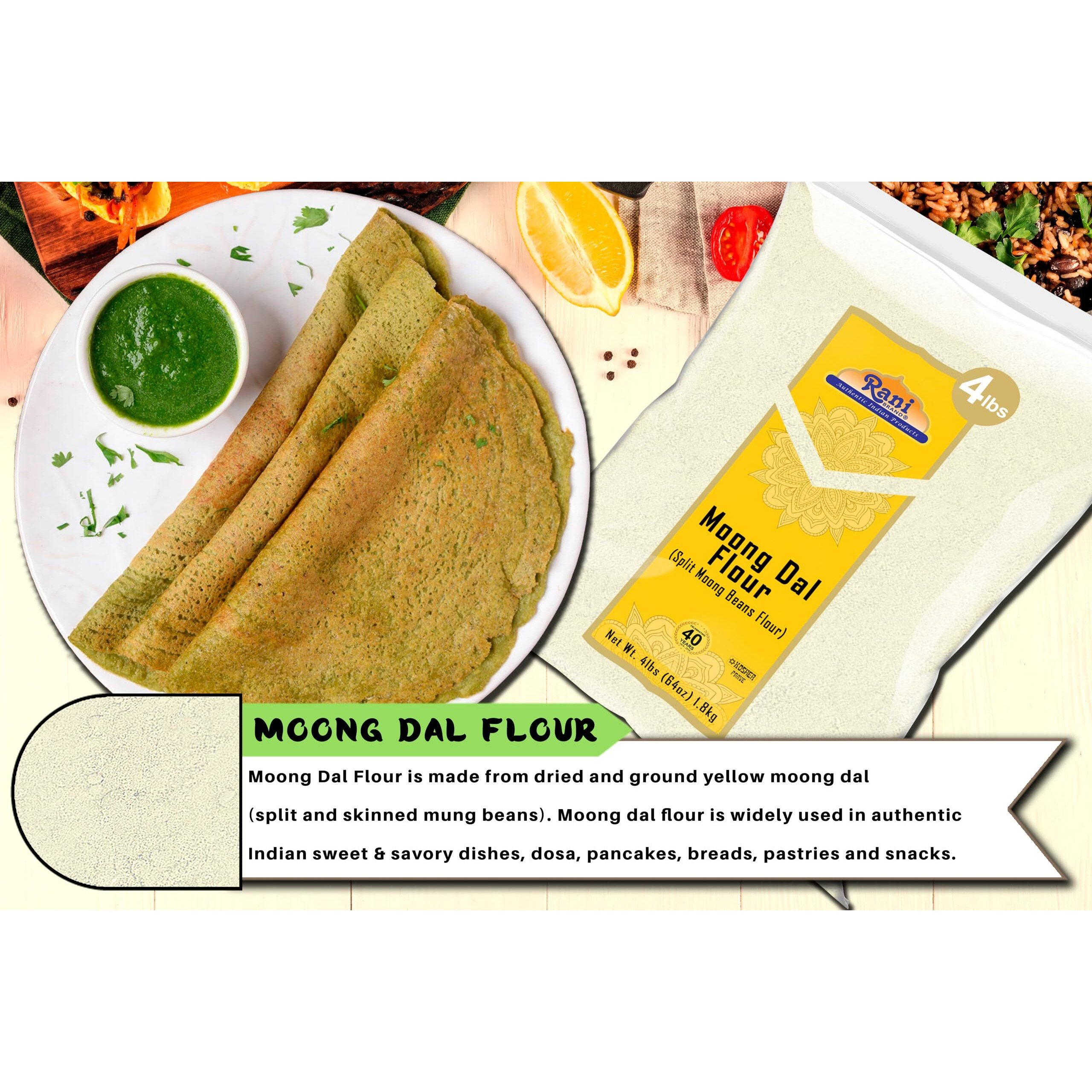 Rani Moong Flour (Mung Bean Flour, Green Gram Flour) 64oz (4lbs) 1.81kg Bulk ~ All Natural, Vegan, Gluten Friendly, NON-GMO, Kosher, Indian Origin