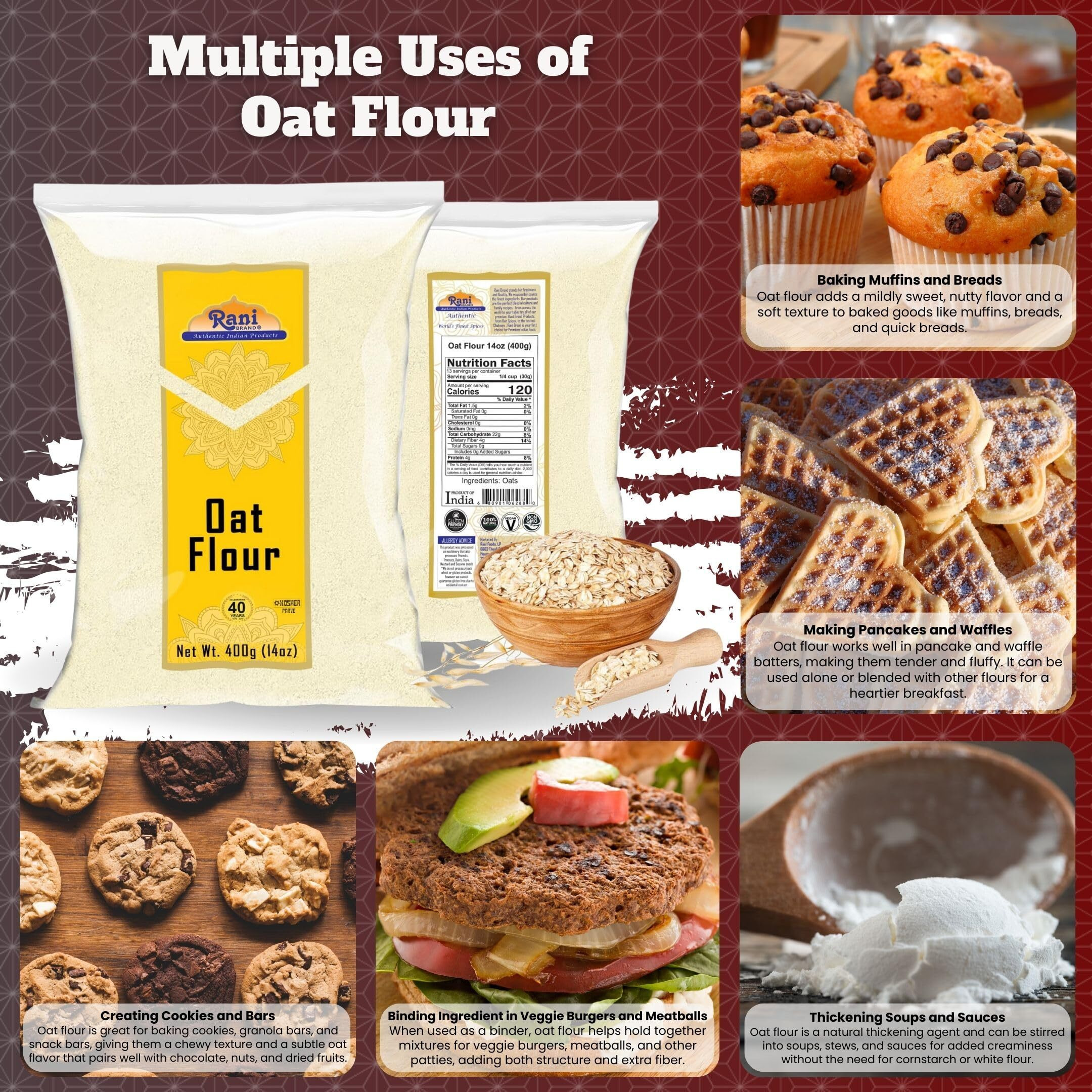 Rani Oat Flour 14oz (400g) ~ All Natural, Gluten Friendly, NON-GMO, Kosher, Vegan, Indian Origin