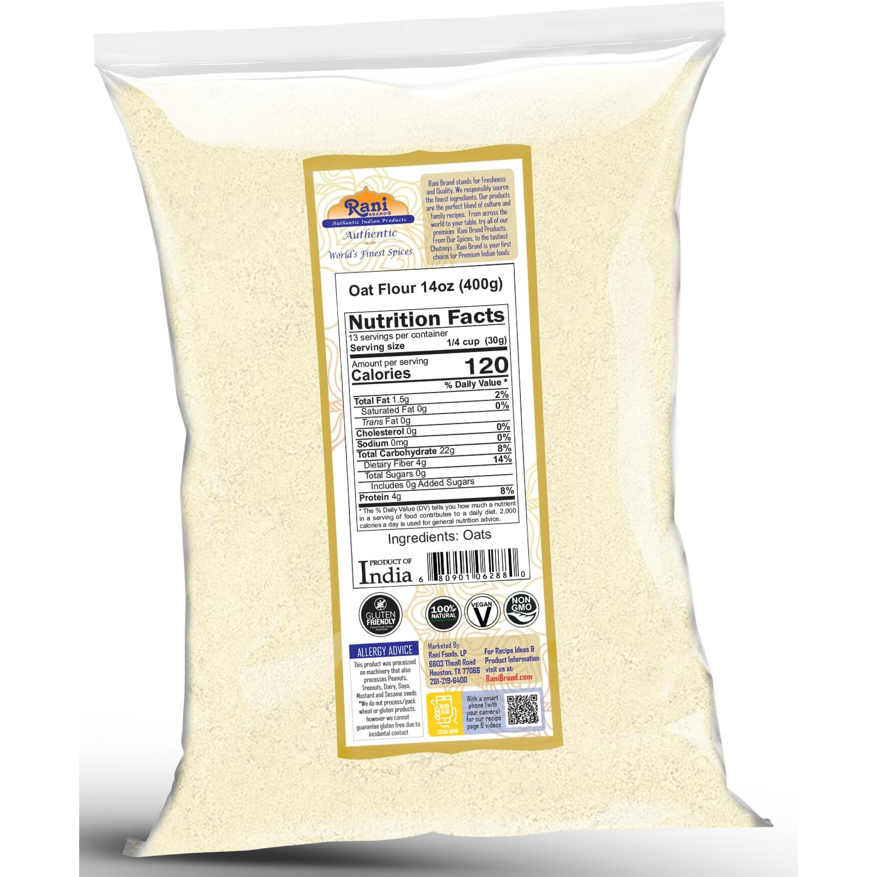Rani Oat Flour 14oz (400g) ~ All Natural, Gluten Friendly, NON-GMO, Kosher, Vegan, Indian Origin