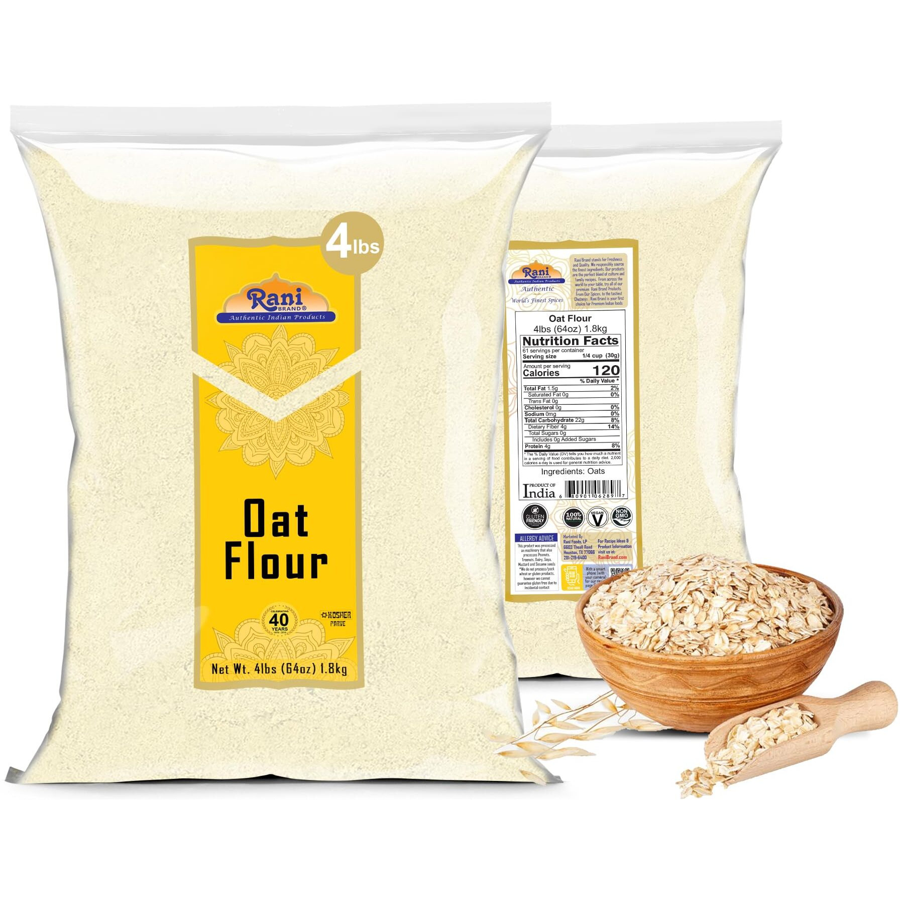 Rani Oat Flour 64oz (4lbs) 1.81kg ~ All Natural, Gluten Friendly, NON-GMO, Kosher, Vegan, Indian Origin