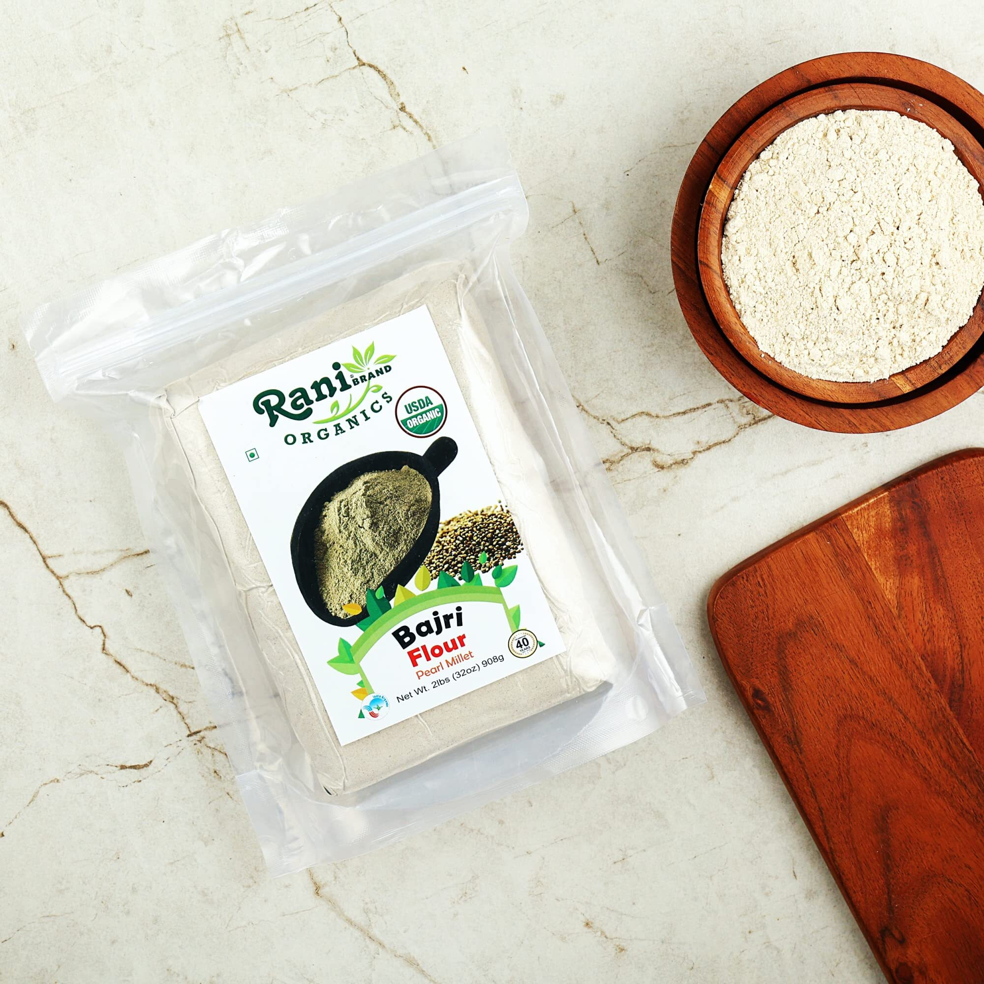Rani Organic Bajri Flour (Pearl Millet) 32oz (2lbs) 908g ~ All Natural, Vegan, Gluten Friendly, NON-GMO, Indian Origin, USDA Certified Organic