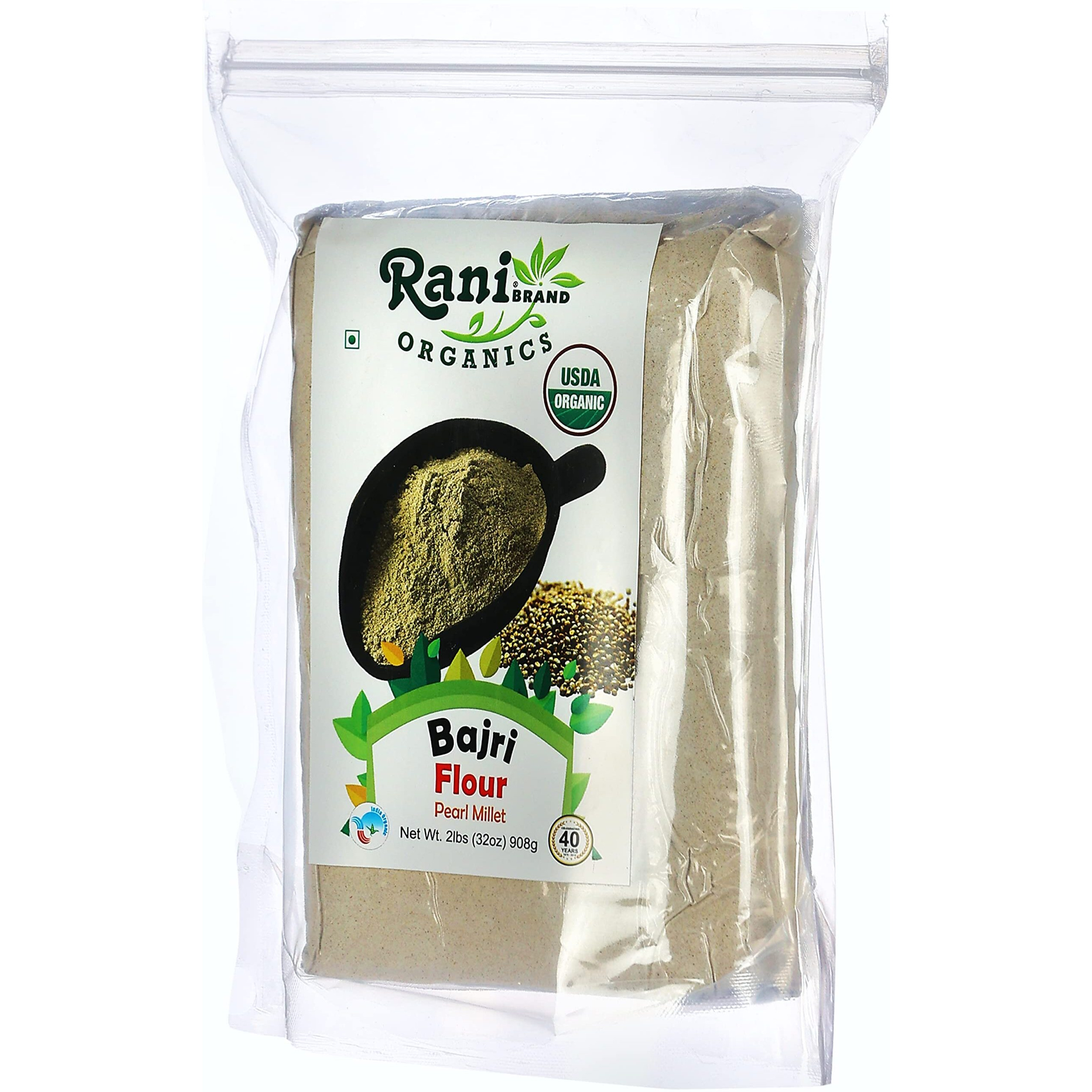 Rani Organic Bajri Flour (Pearl Millet) 32oz (2lbs) 908g ~ All Natural, Vegan, Gluten Friendly, NON-GMO, Indian Origin, USDA Certified Organic