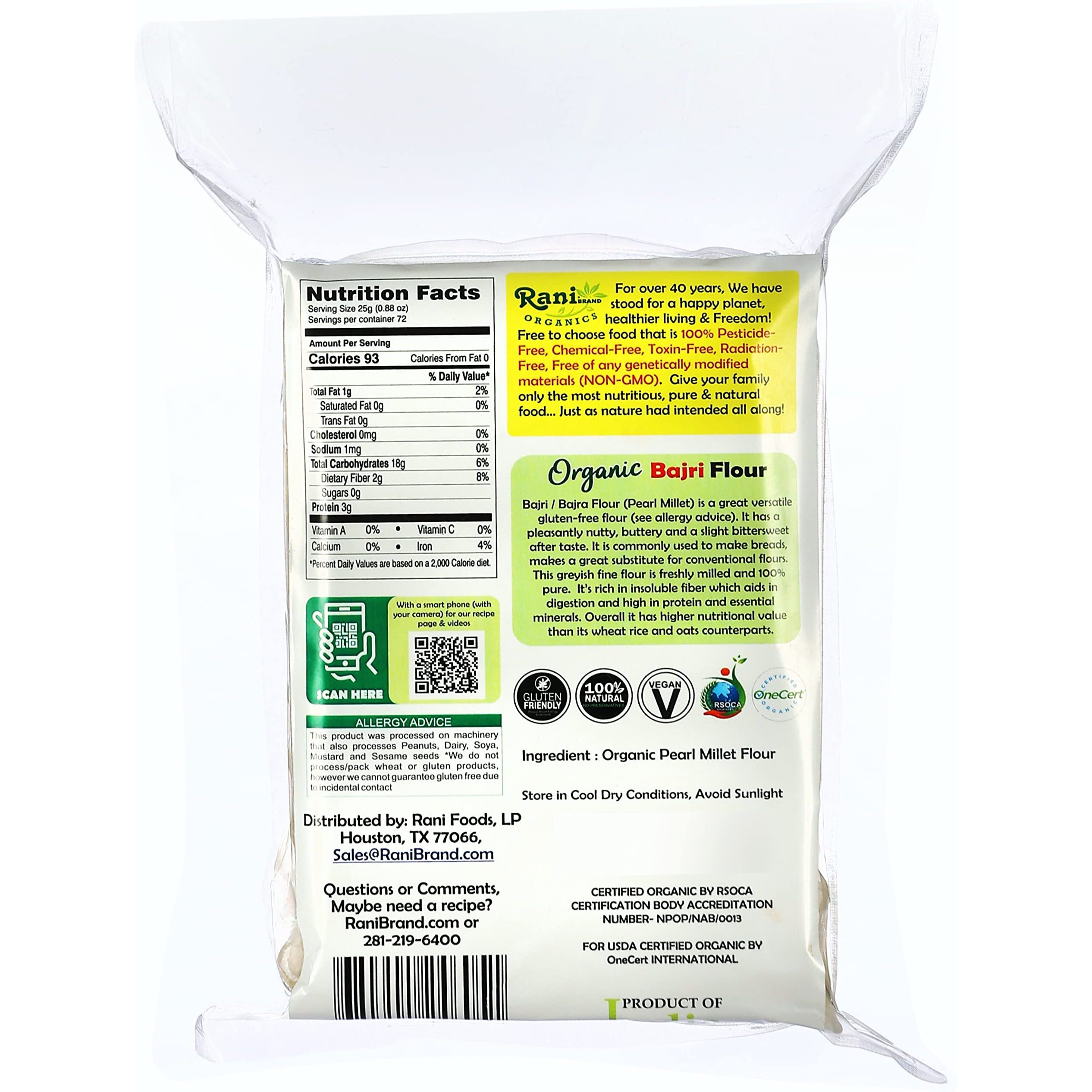 Rani Organic Bajri Flour (Pearl Millet) 64oz (4lbs) 1.81kg Bulk ~ All Natural, Vegan, Gluten Friendly, NON-GMO, Indian Origin, USDA Certified Organic