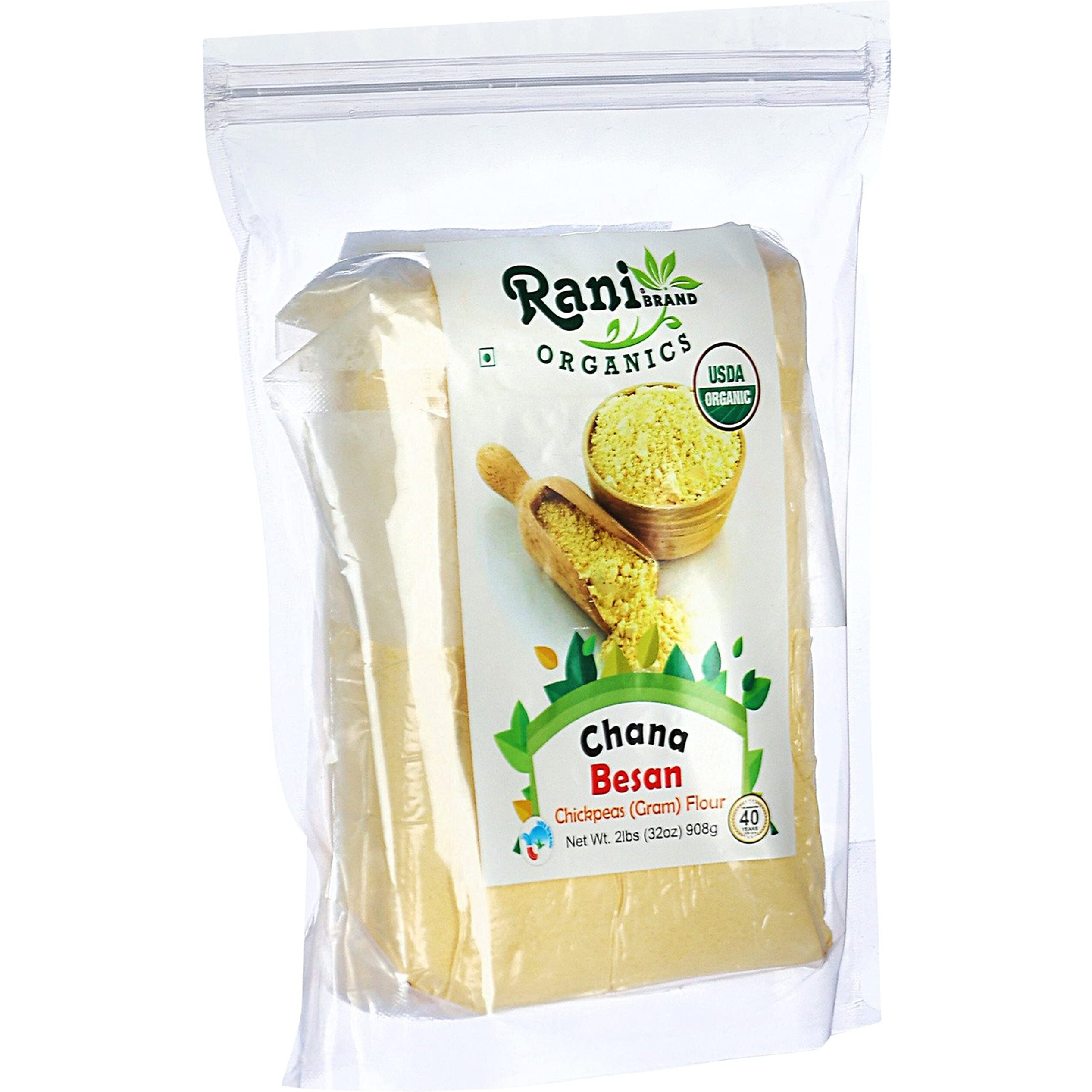 Rani Organic Chana Besan - Chickpeas (Gram) Flour 32oz (2lbs) 908g ~ All Natural, Vegan, Gluten Friendly, NON-GMO, Indian Origin, USDA Certified Organic