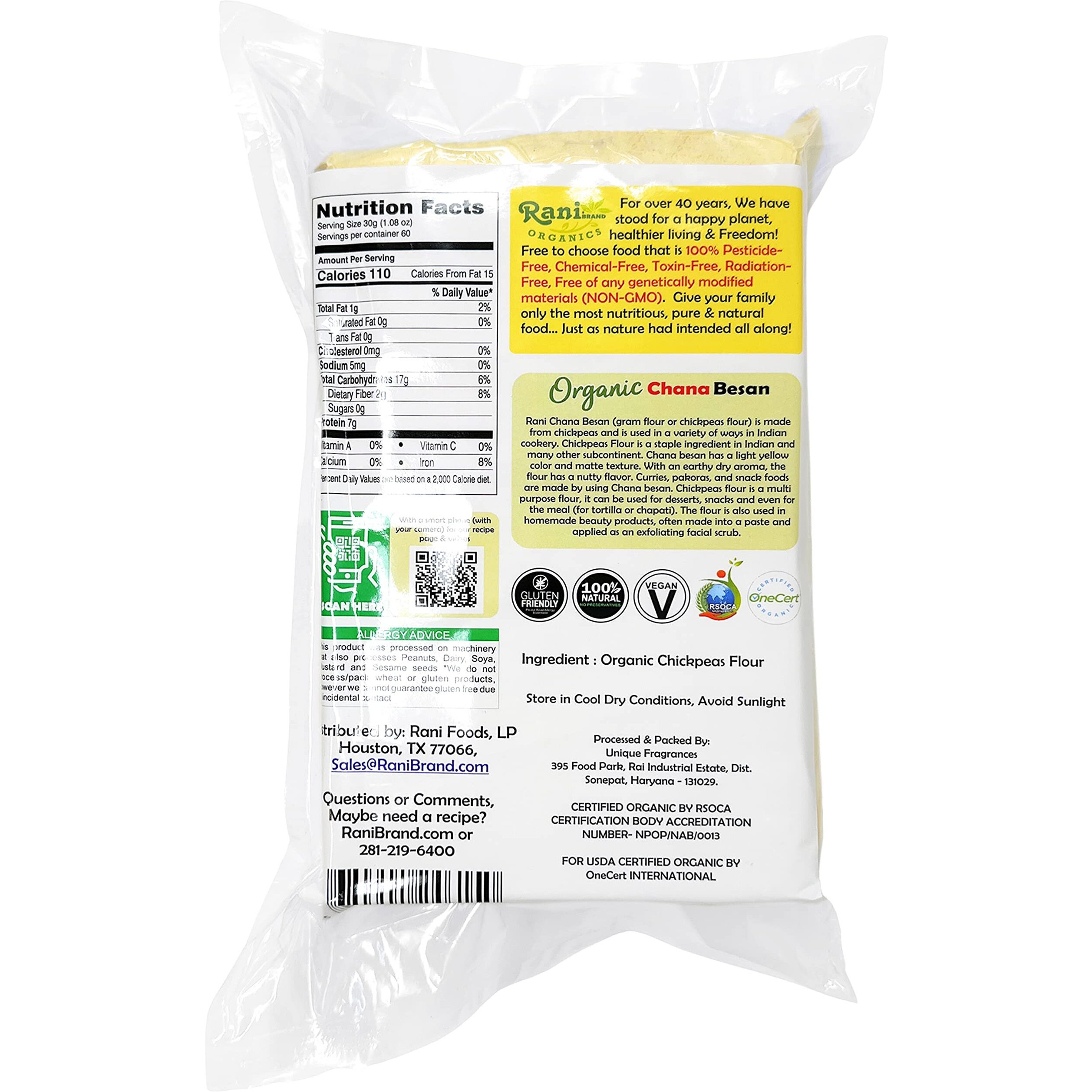 Rani Organic Chana Besan - Chickpeas (Gram) Flour 64oz (4lbs) 1.81kg Bulk ~ All Natural, Vegan, Gluten Friendly, NON-GMO, Indian Origin, USDA Certified Organic