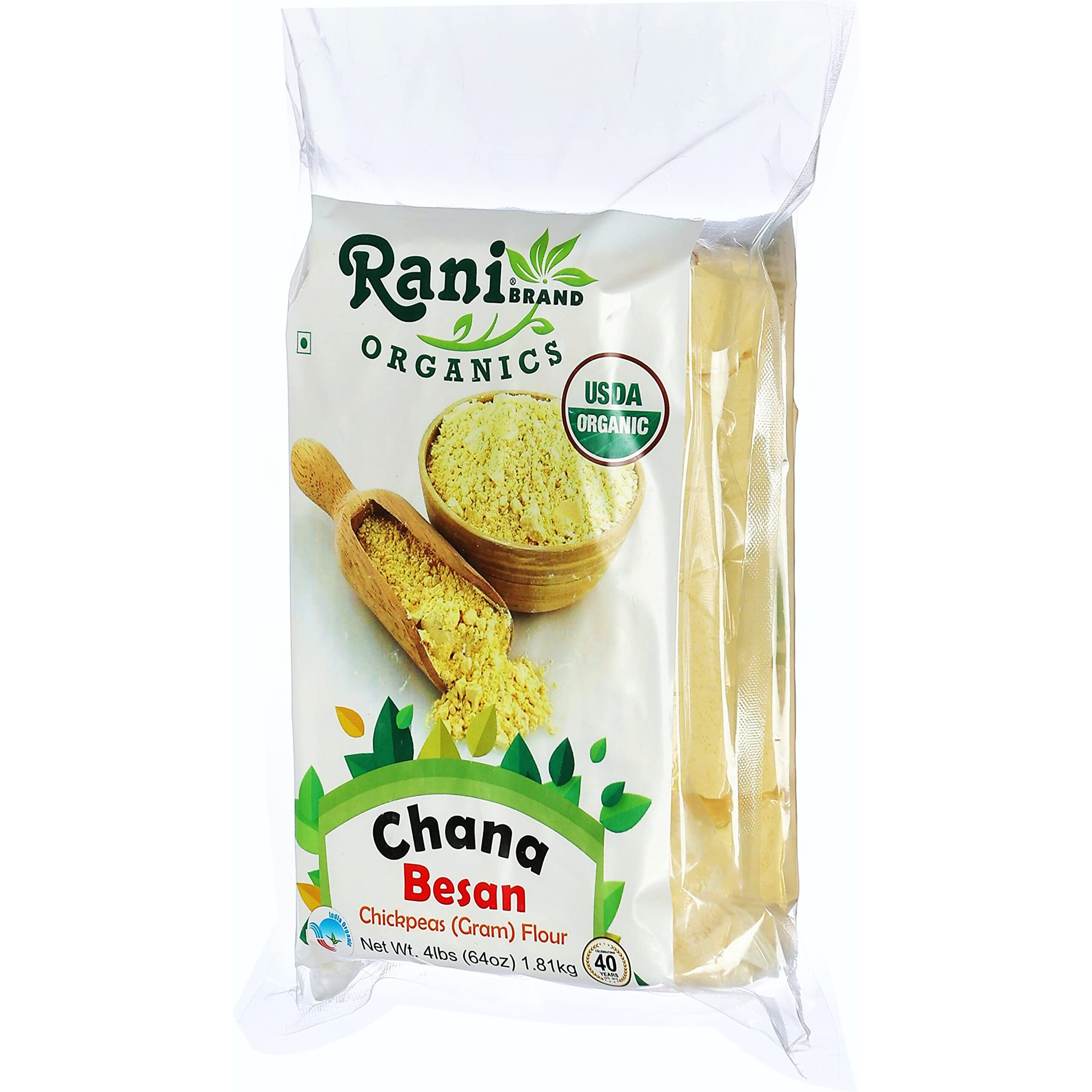 Rani Organic Chana Besan - Chickpeas (Gram) Flour 64oz (4lbs) 1.81kg Bulk ~ All Natural, Vegan, Gluten Friendly, NON-GMO, Indian Origin, USDA Certified Organic
