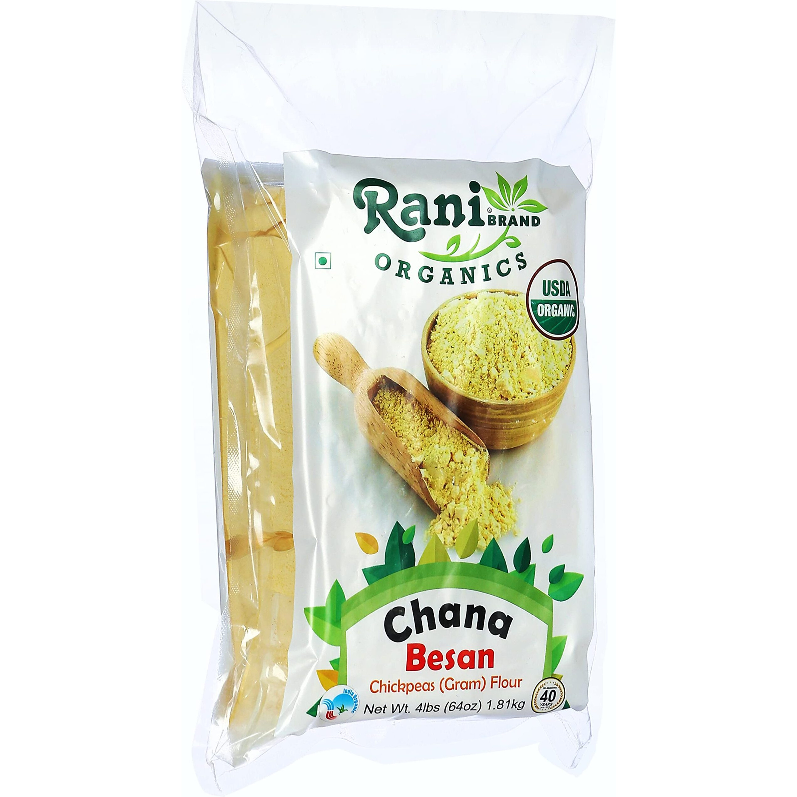 Rani Organic Chana Besan - Chickpeas (Gram) Flour 64oz (4lbs) 1.81kg Bulk ~ All Natural, Vegan, Gluten Friendly, NON-GMO, Indian Origin, USDA Certified Organic