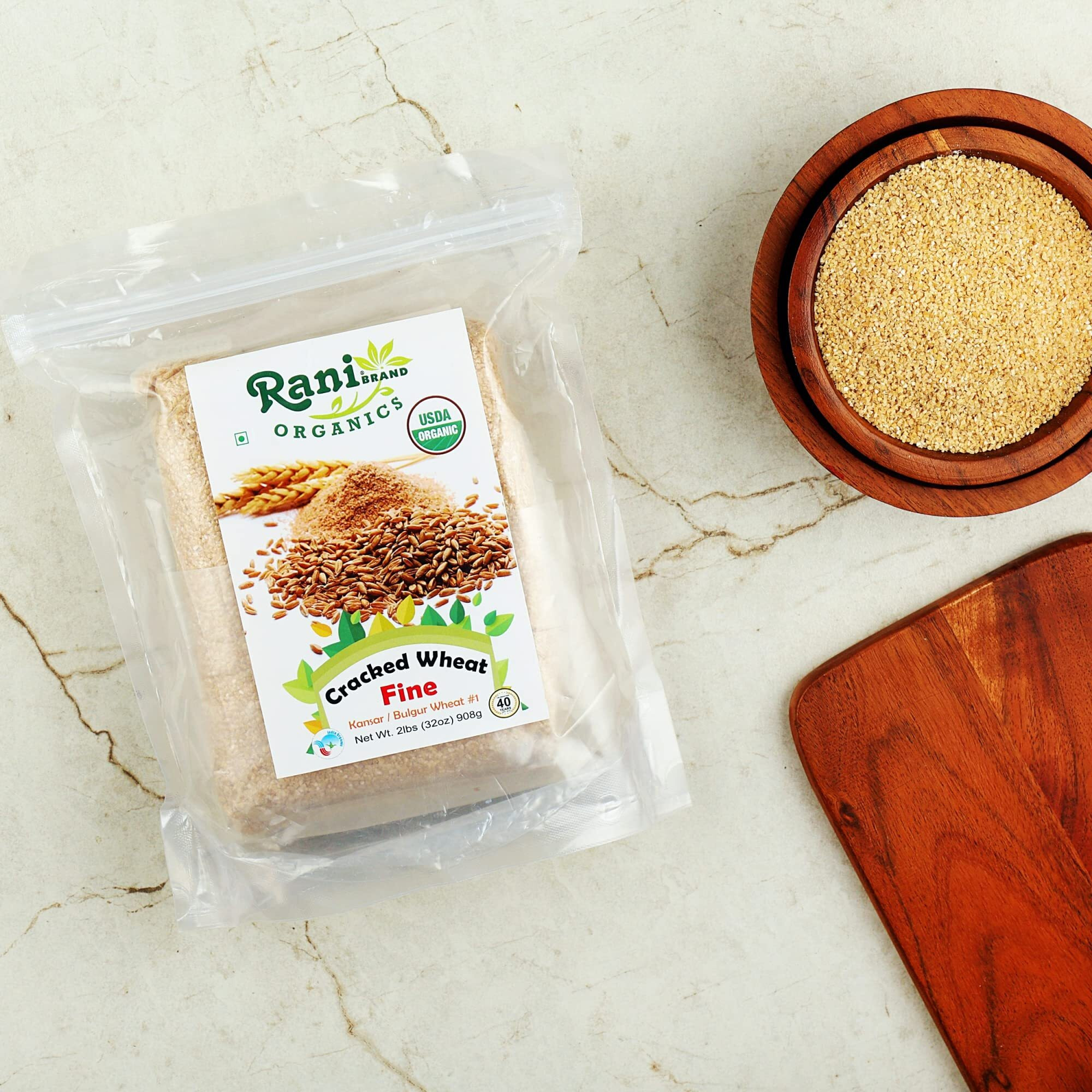 Rani Organic Cracked Wheat Fine (Kansar/Bulgur Wheat1) 32oz (2lbs) 908g ~ All Natural, Vegan, Gluten Friendly, NON-GMO, Indian Origin, USDA Certified Organic
