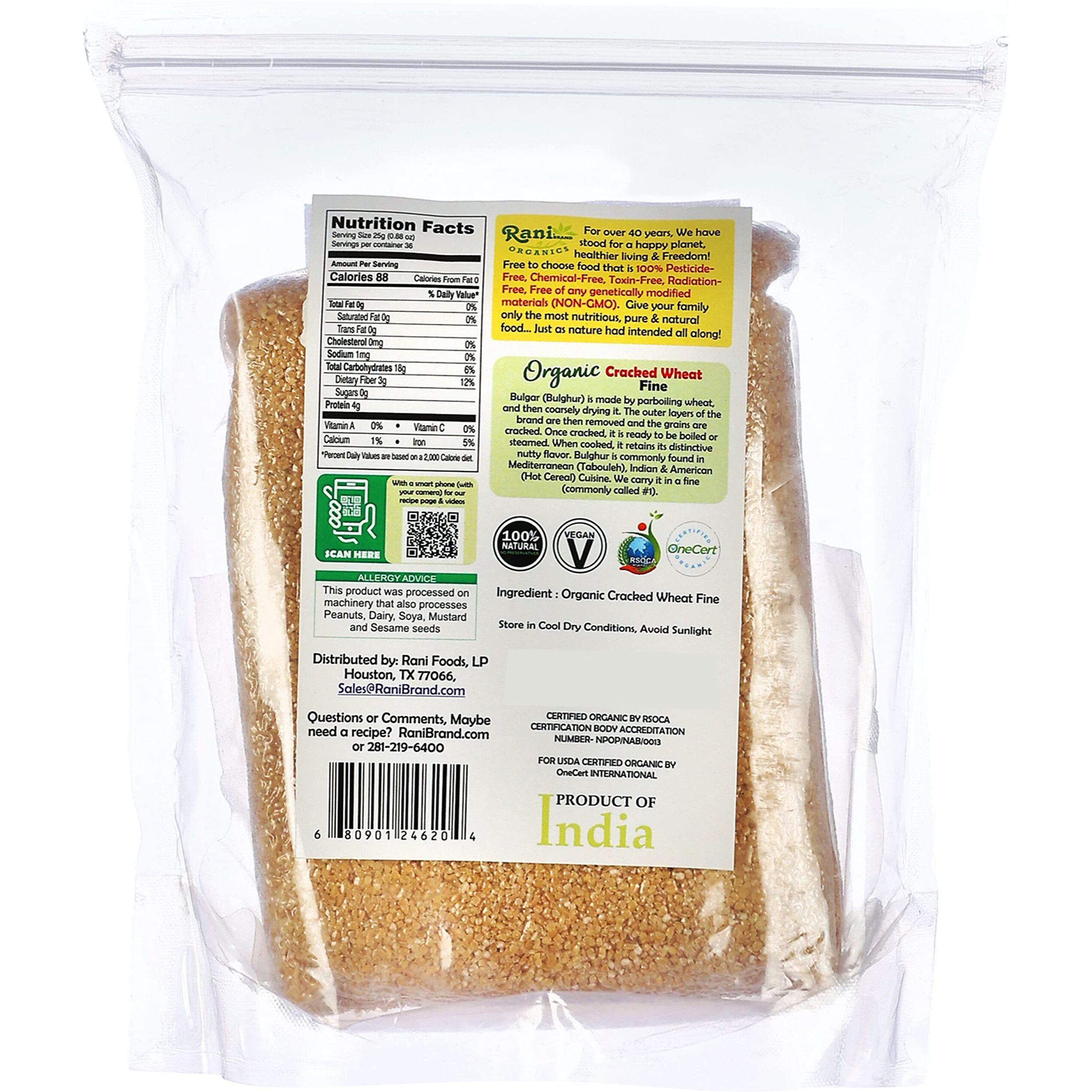 Rani Organic Cracked Wheat Fine (Kansar/Bulgur Wheat1) 32oz (2lbs) 908g ~ All Natural, Vegan, Gluten Friendly, NON-GMO, Indian Origin, USDA Certified Organic