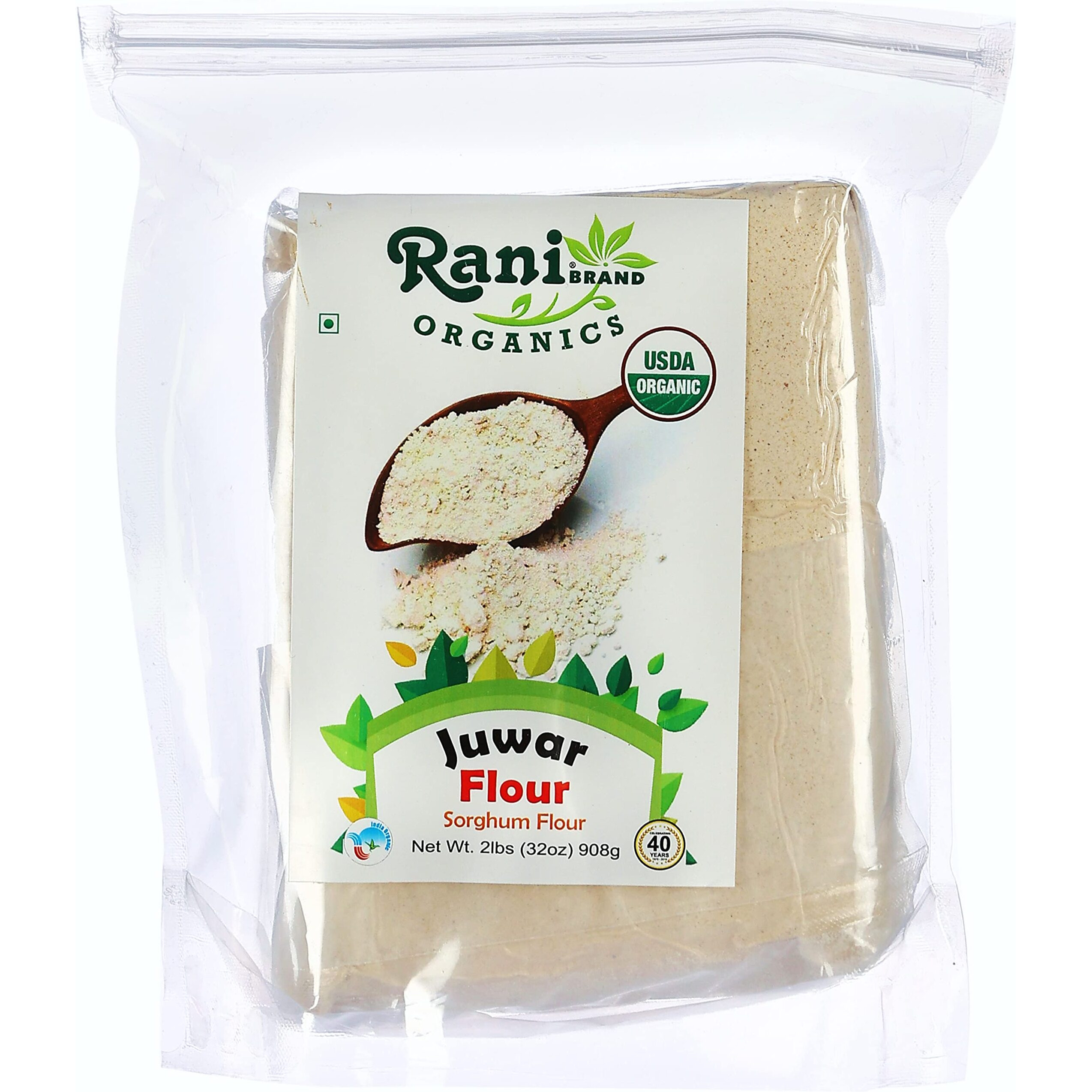 Rani Organic Juwar (Sorghum) Flour 32oz (2lbs) 908g ~ All Natural, Vegan, Gluten Friendly, NON-GMO, Indian Origin, USDA Certified Organic