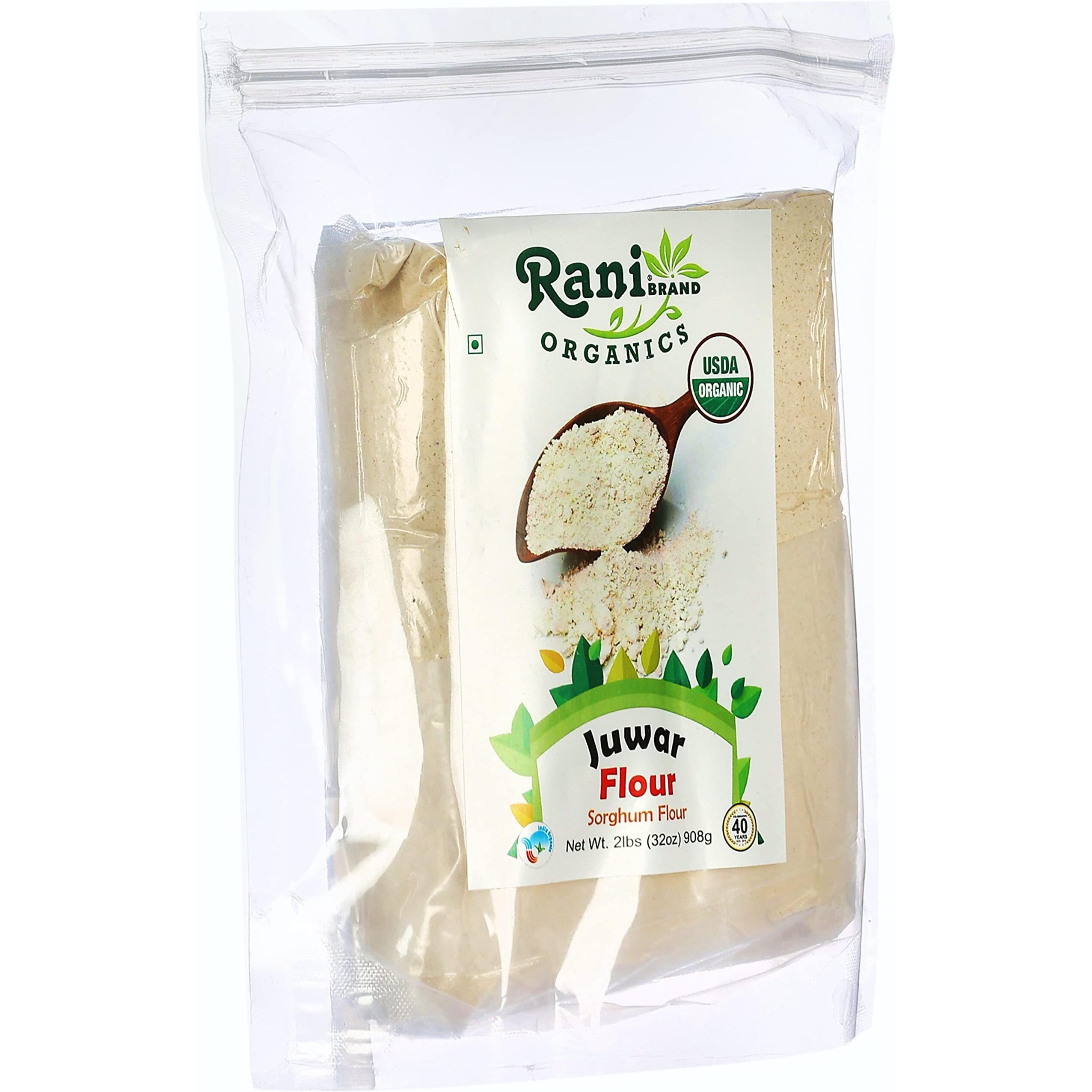 Rani Organic Juwar (Sorghum) Flour 32oz (2lbs) 908g ~ All Natural, Vegan, Gluten Friendly, NON-GMO, Indian Origin, USDA Certified Organic