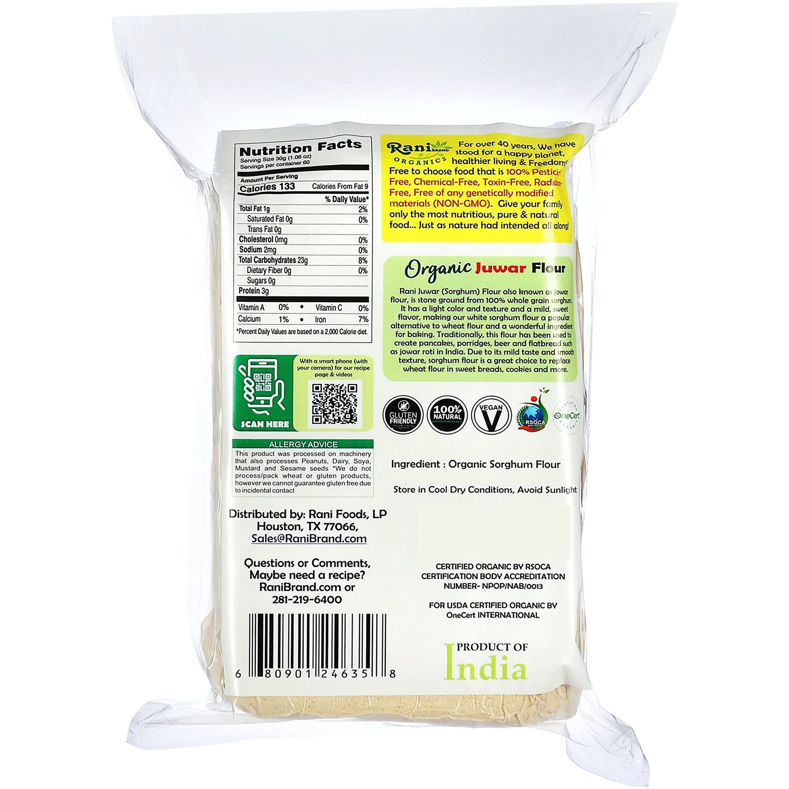 Rani Organic Juwar (Sorghum) Flour 64oz (4lbs) 1.81kg Bulk ~ All Natural, Vegan, Gluten Friendly, NON-GMO, Indian Origin, USDA Certified Organic