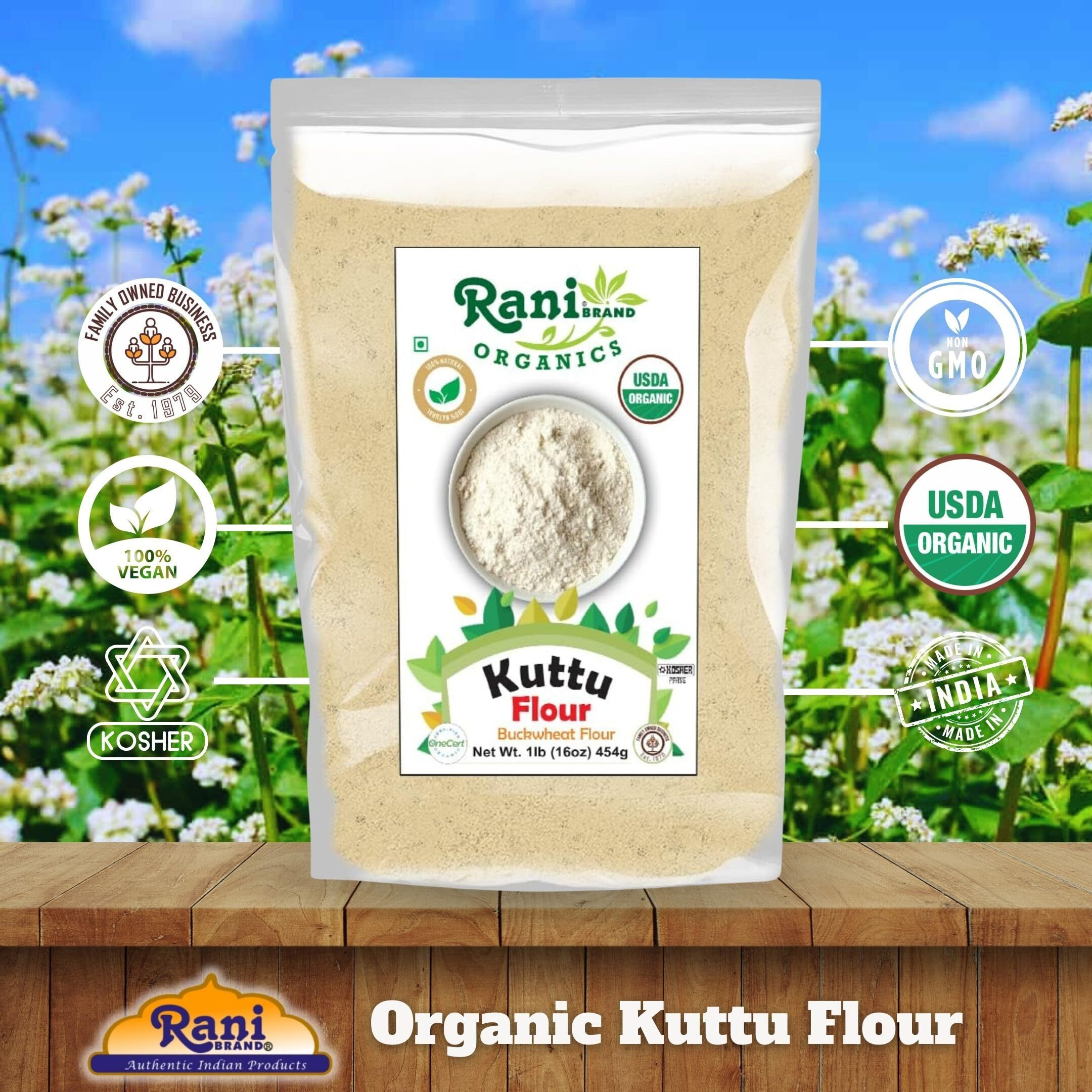 Rani Organic Kuttu (Buckwheat) Flour 16oz (1lb) 454g ~ All Natural, Gluten Friendly, NON-GMO, Kosher, Vegan, Indian Origin, USDA Organic Certified