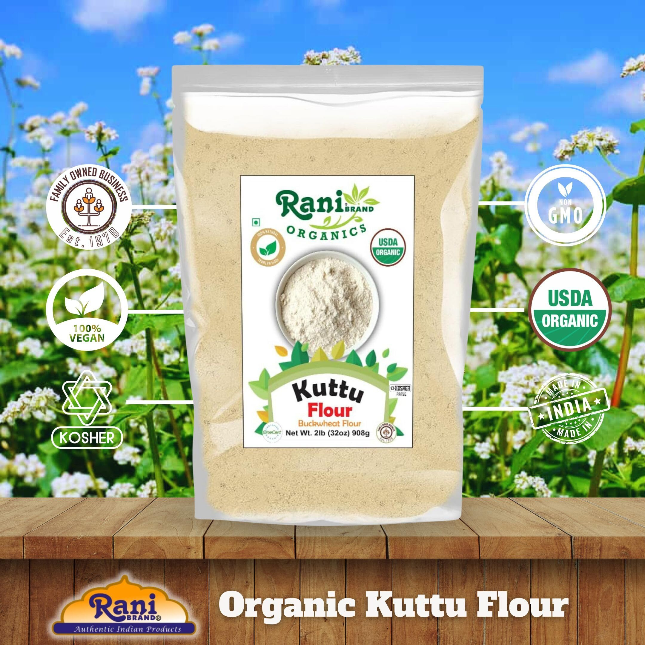 Rani Organic Kuttu (Buckwheat) Flour 32oz (2lbs) 908g Bulk ~ All Natural, Gluten Friendly, NON-GMO, Kosher, Vegan, Indian Origin, USDA Organic Certified