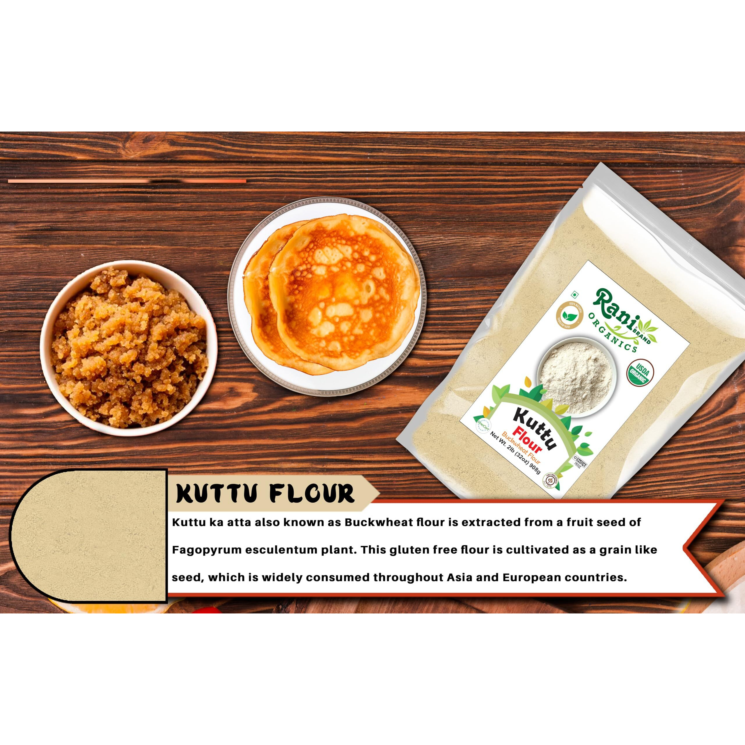 Rani Organic Kuttu (Buckwheat) Flour 32oz (2lbs) 908g Bulk ~ All Natural, Gluten Friendly, NON-GMO, Kosher, Vegan, Indian Origin, USDA Organic Certified