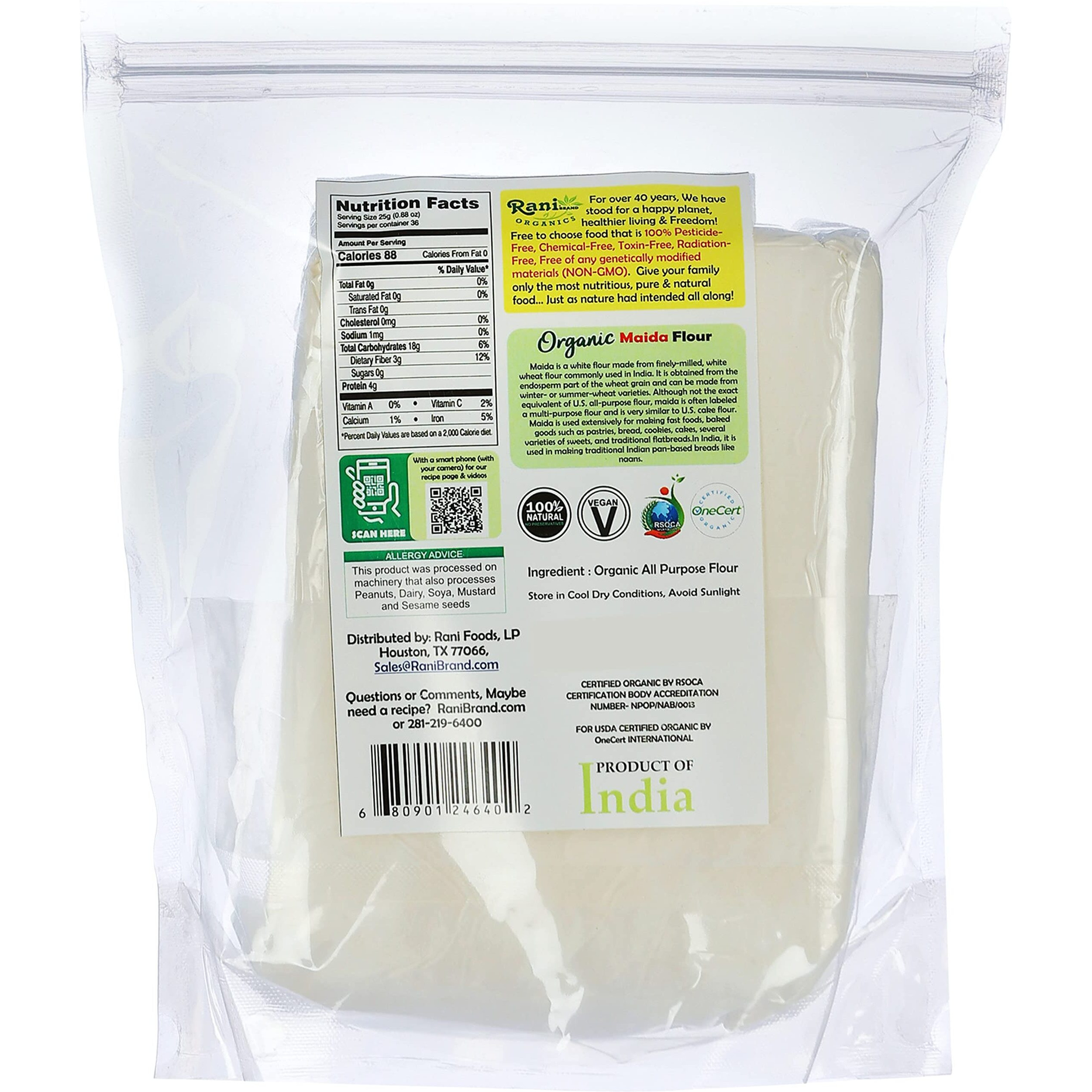Rani Organic Maida Flour (Indian All Purpose Flour) 32oz (2lbs) 908g ~ All Natural, Vegan, Gluten Friendly, NON-GMO, Indian Origin, USDA Certified Organic