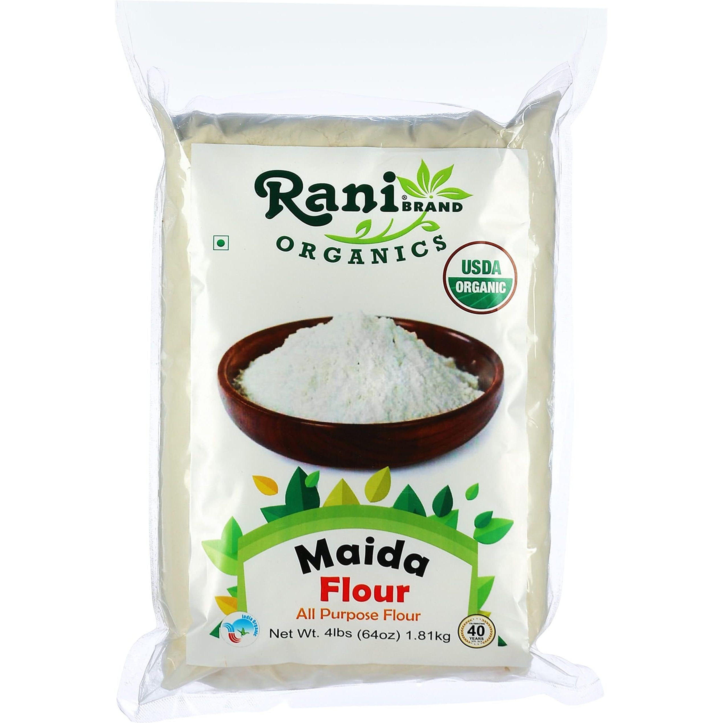 Rani Organic Maida Flour (Indian All Purpose Flour) 64oz (4lbs) 1.81kg Bulk ~ All Natural, Vegan, Gluten Friendly, NON-GMO, Indian Origin, USDA Certified Organic