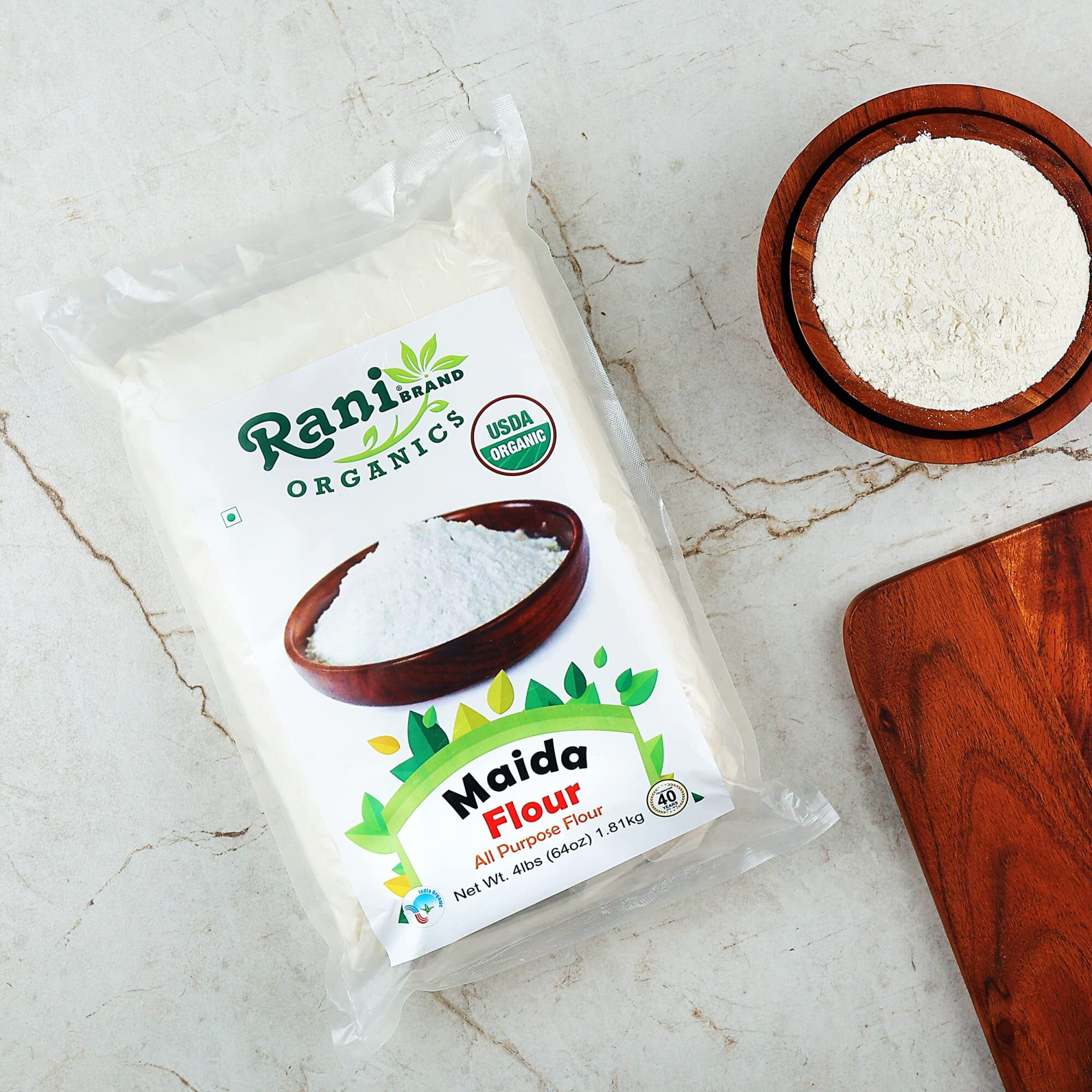 Rani Organic Maida Flour (Indian All Purpose Flour) 64oz (4lbs) 1.81kg Bulk ~ All Natural, Vegan, Gluten Friendly, NON-GMO, Indian Origin, USDA Certified Organic