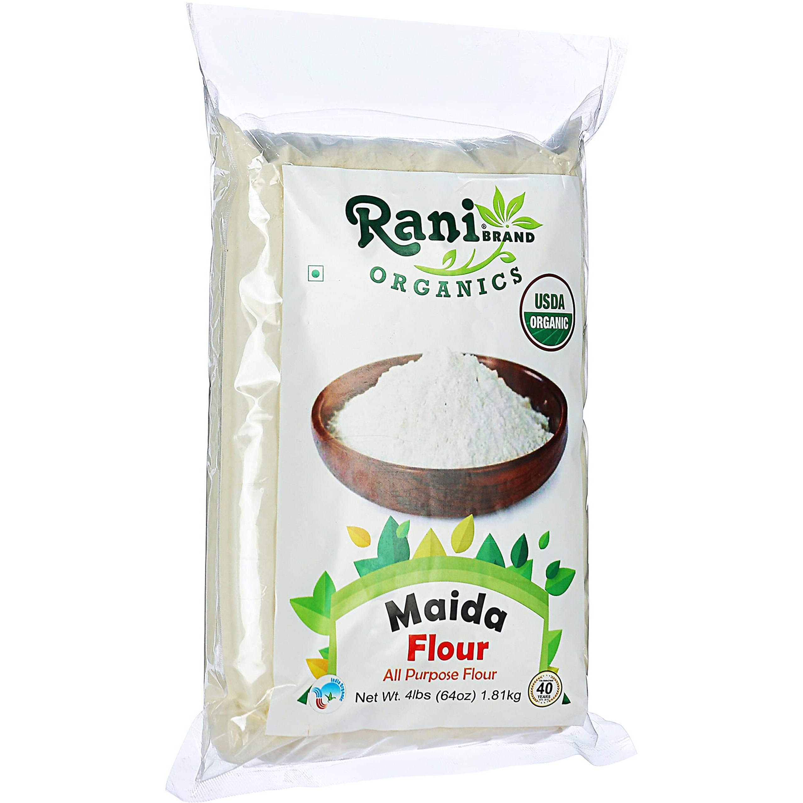 Rani Organic Maida Flour (Indian All Purpose Flour) 64oz (4lbs) 1.81kg Bulk ~ All Natural, Vegan, Gluten Friendly, NON-GMO, Indian Origin, USDA Certified Organic
