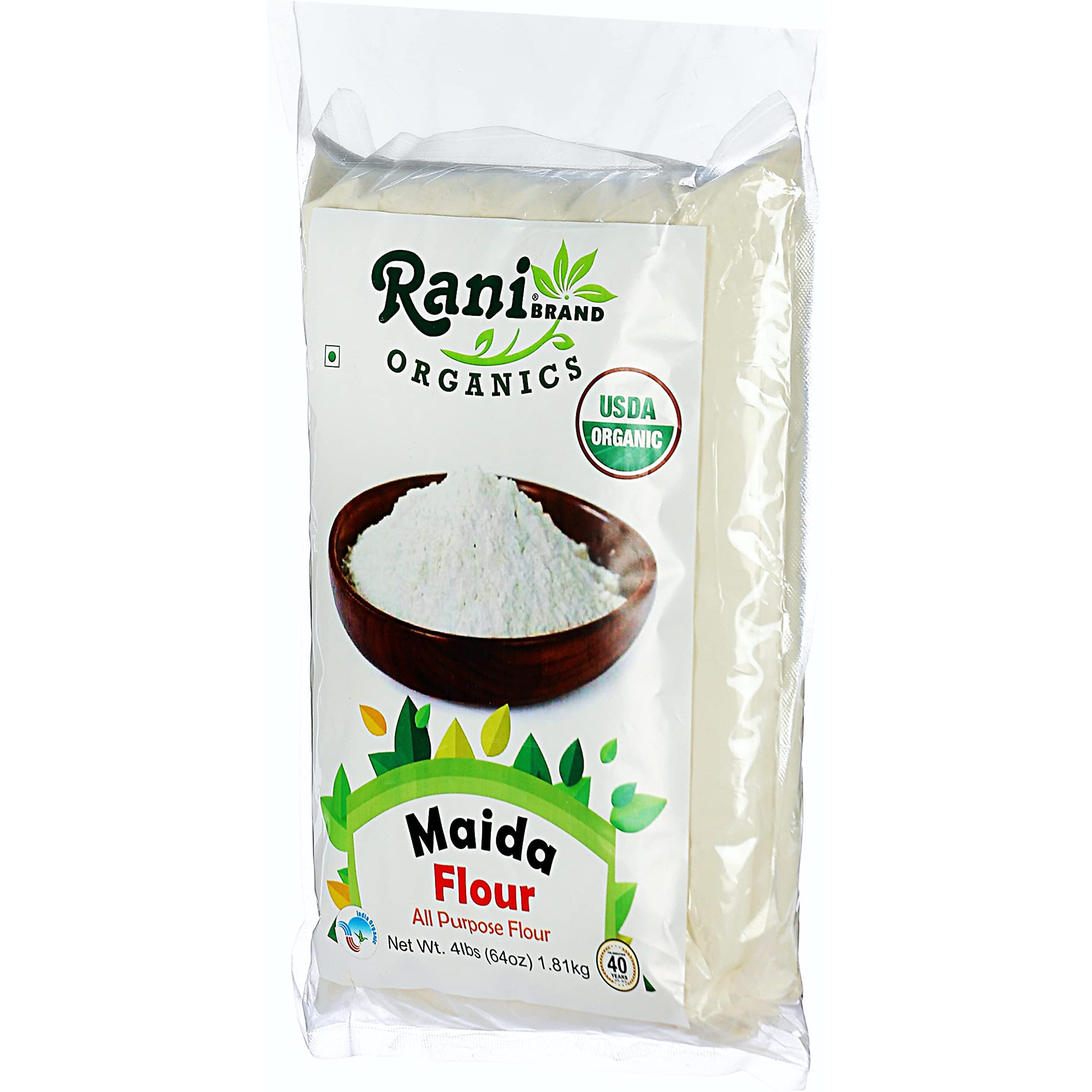 Rani Organic Maida Flour (Indian All Purpose Flour) 64oz (4lbs) 1.81kg Bulk ~ All Natural, Vegan, Gluten Friendly, NON-GMO, Indian Origin, USDA Certified Organic