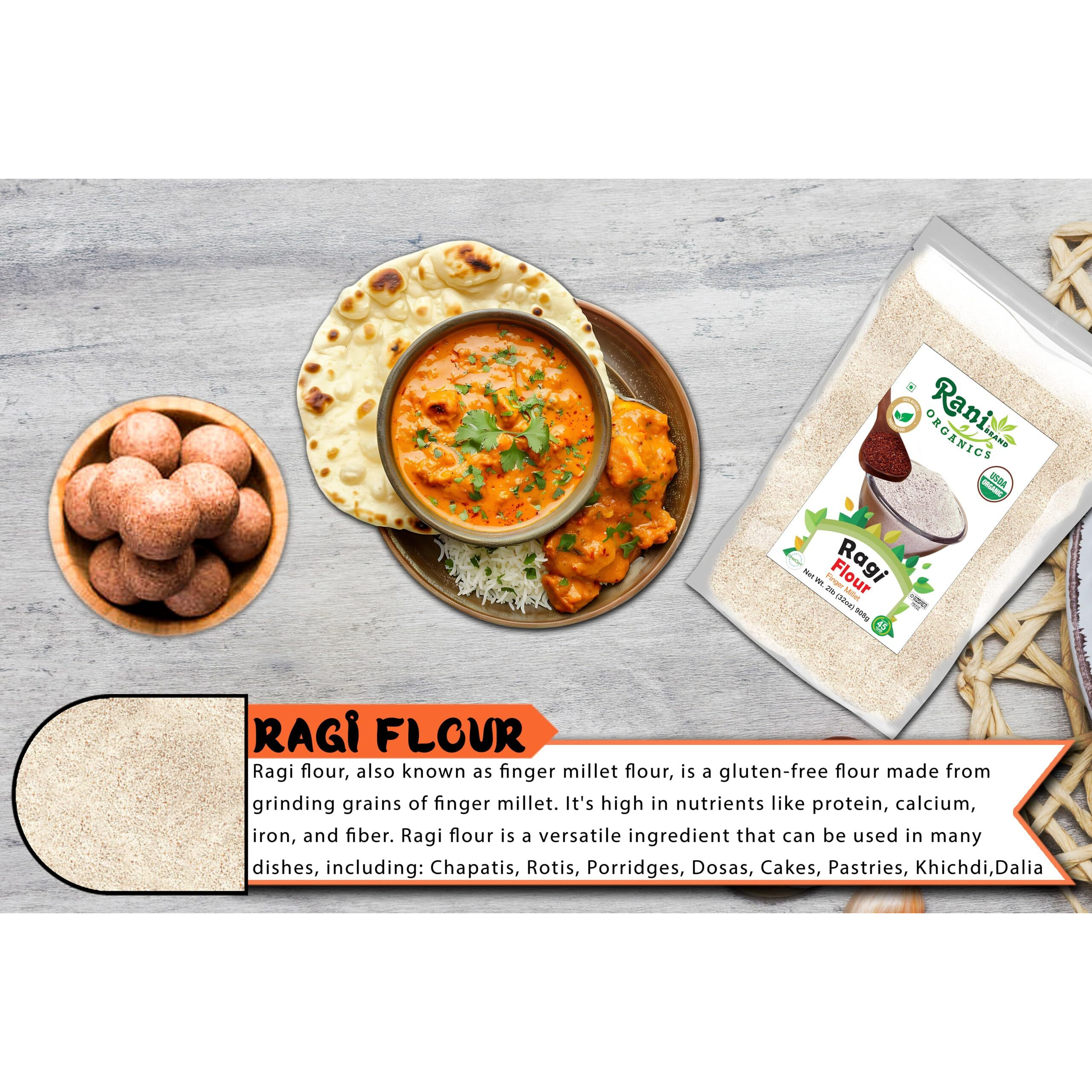 Rani Organic Ragi (Finger Millet) Flour 32oz (2lbs) 908g ~ All Natural, Vegan, Gluten Friendly, NON-GMO, Kosher, Indian Origin, USDA Certified Organic