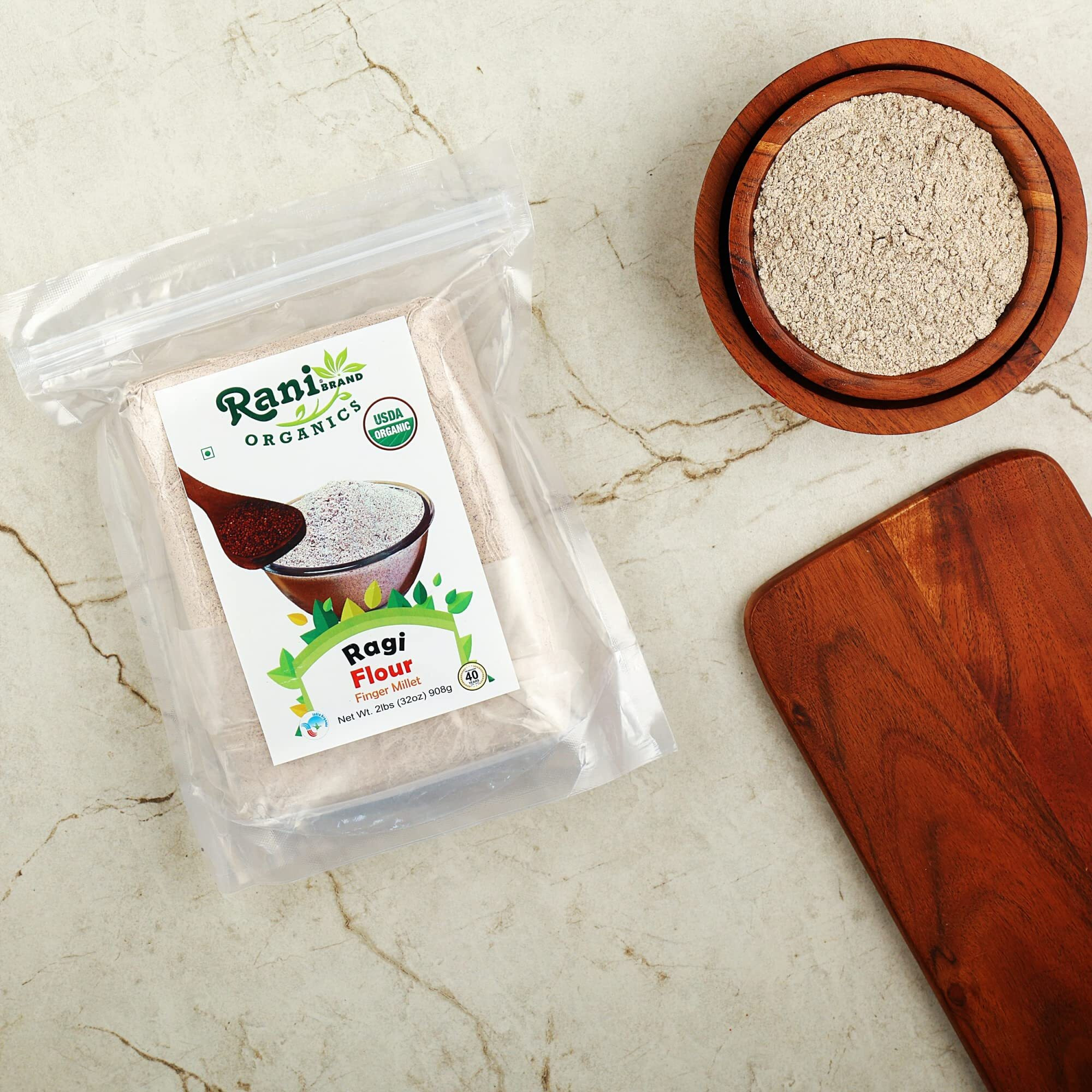 Rani Organic Ragi (Finger Millet) Flour 32oz (2lbs) 908g ~ All Natural, Vegan, Gluten Friendly, NON-GMO, Kosher, Indian Origin, USDA Certified Organic