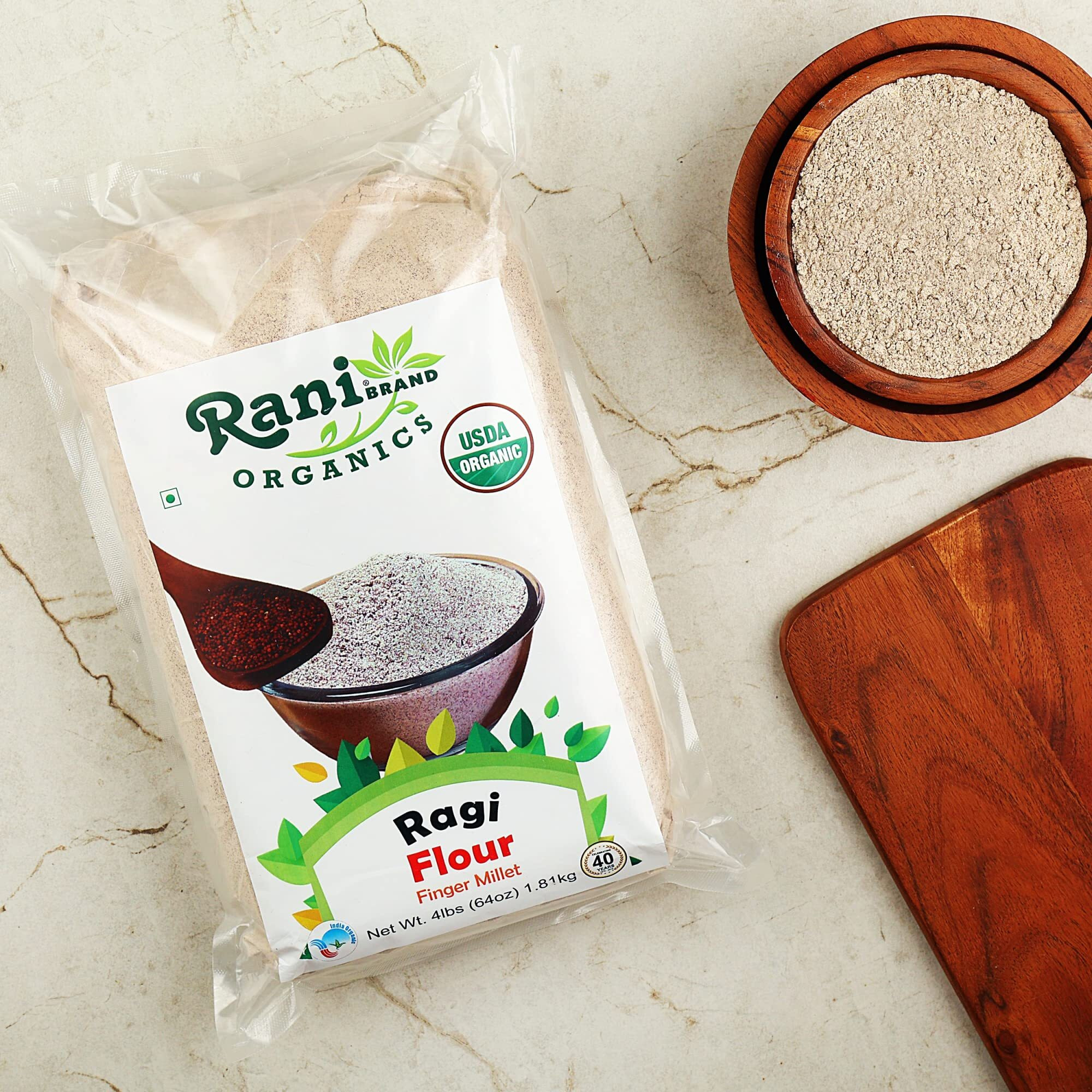 Rani Organic Ragi (Finger Millet) Flour 64oz (4lbs) 1.81kg Bulk ~ All Natural, Vegan, Gluten Friendly, NON-GMO, Kosher, Indian Origin, USDA Certified Organic