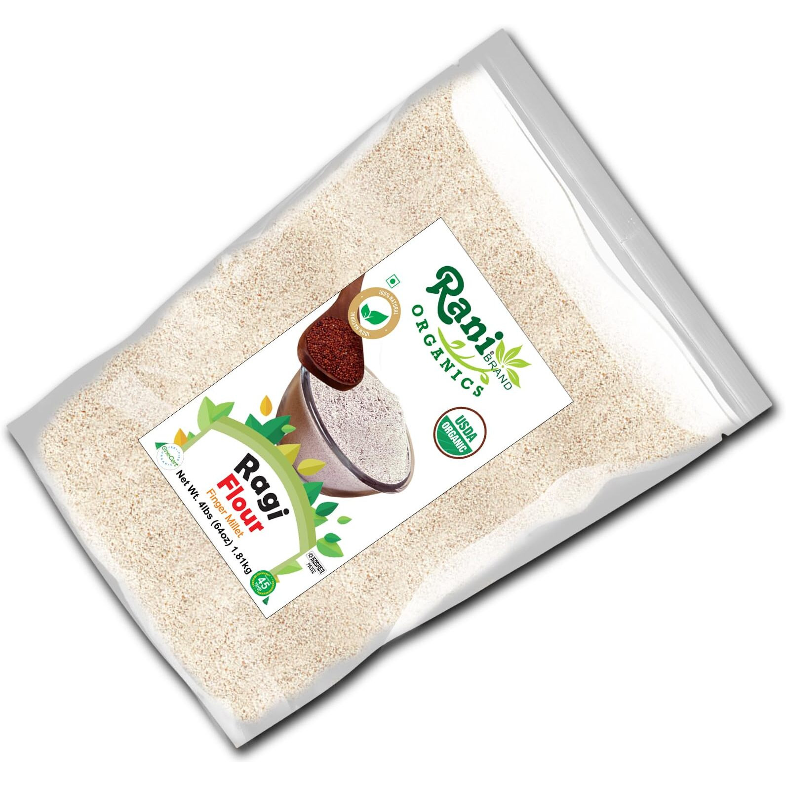 Rani Organic Ragi (Finger Millet) Flour 64oz (4lbs) 1.81kg Bulk ~ All Natural, Vegan, Gluten Friendly, NON-GMO, Kosher, Indian Origin, USDA Certified Organic
