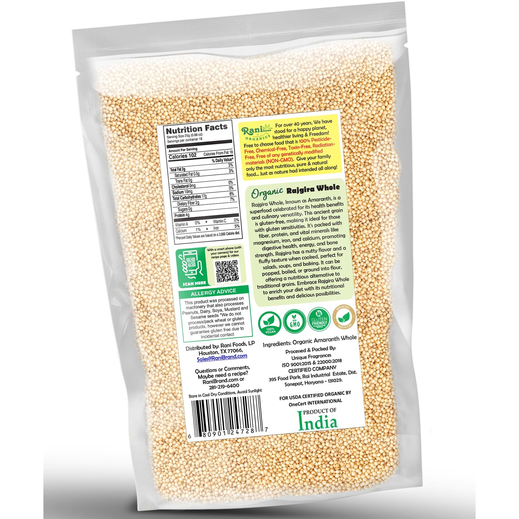 Rani Organic Rajgara Whole (Amaranth Whole) 16oz (1lb) 454g ~ All Natural, Vegan, Gluten Friendly, NON-GMO, Kosher, Indian Origin, USDA Organic Certified