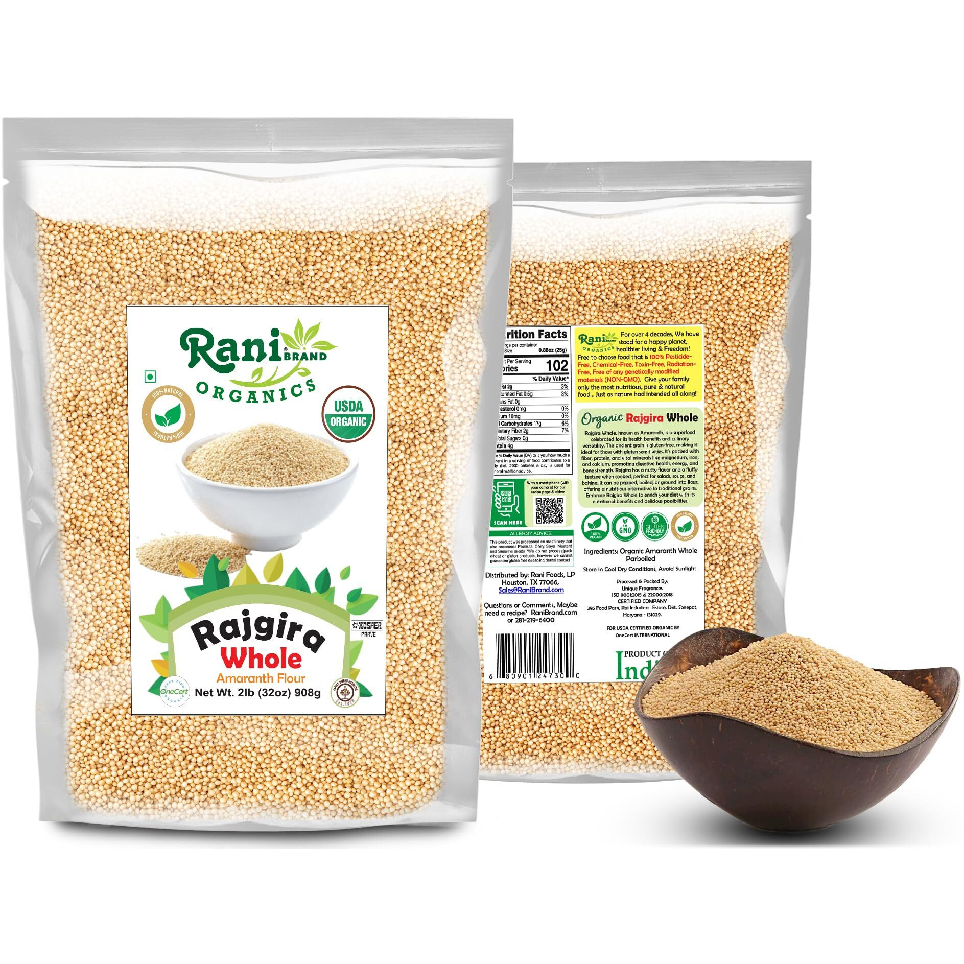 Rani Organic Rajgara Whole (Amaranth Whole) 32oz (2lbs) 908g Bulk ~ All Natural, Vegan, Gluten Friendly, NON-GMO, Kosher, Indian Origin, USDA Organic Certified