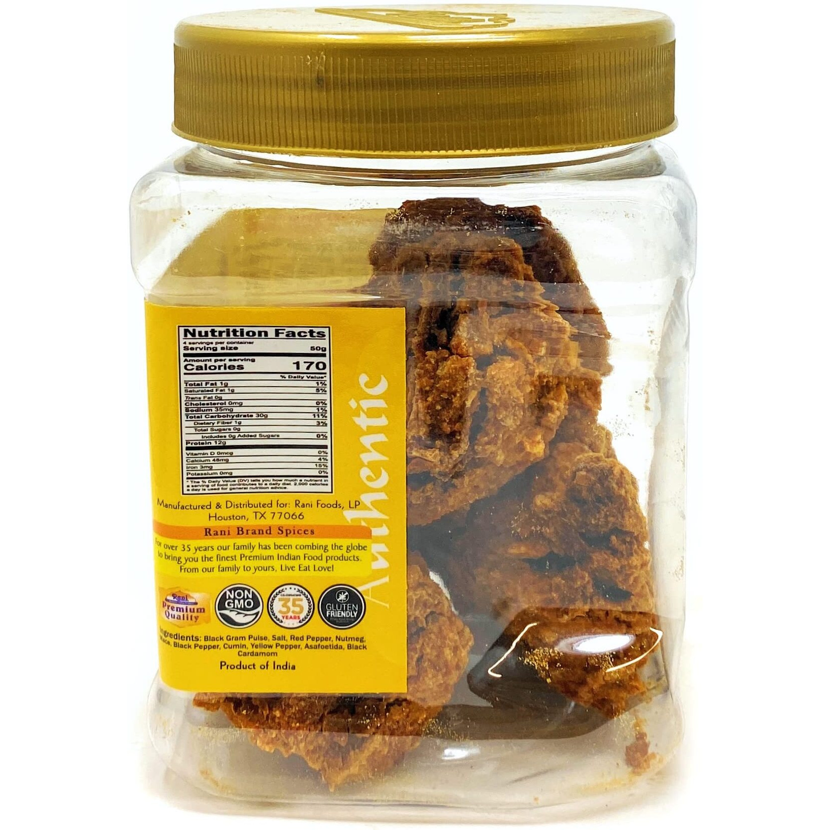 Rani Punjabi Wadi (Vadi) Lentil Spiced Flour Balls 7oz (200g) PET Jar ~ High Protein, All Natural, Vegan, No Colors, Indian Origin