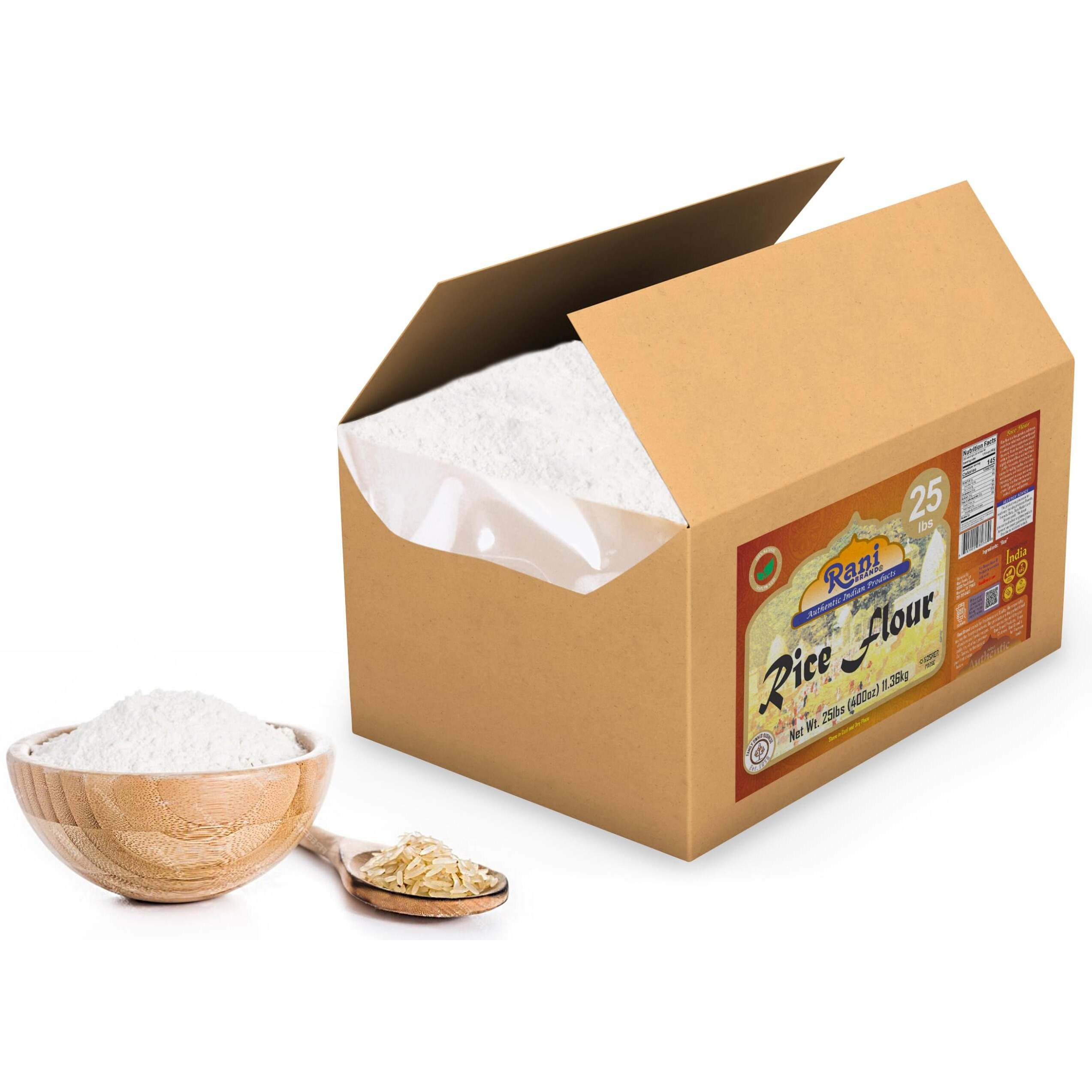 Rani Rice (White) Flour 400oz (25lbs) 11.36kg Bulk Box ~ All Natural, Gluten Friendly, Vegan, NON-GMO, Kosher, Indian Origin