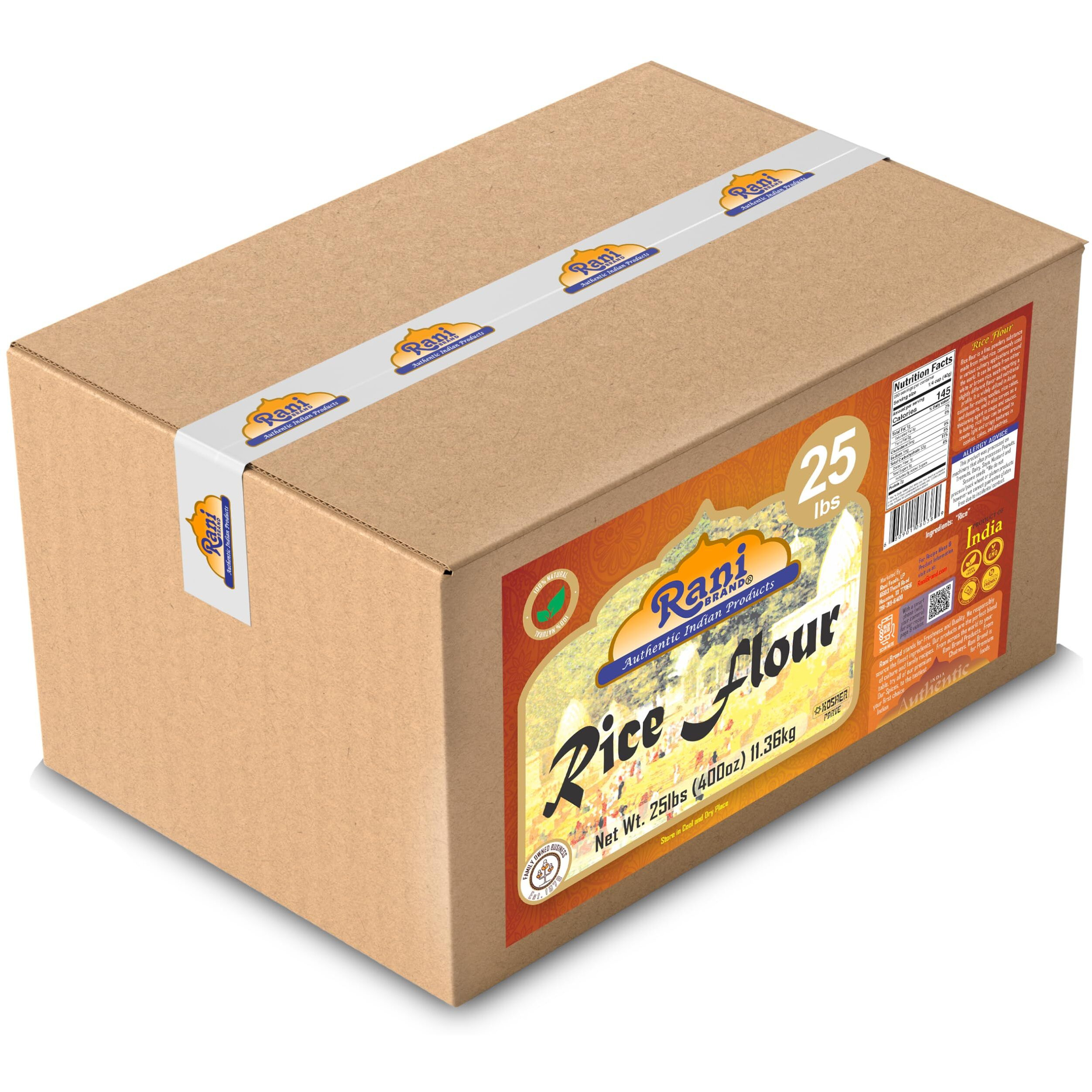 Rani Rice (White) Flour 400oz (25lbs) 11.36kg Bulk Box ~ All Natural, Gluten Friendly, Vegan, NON-GMO, Kosher, Indian Origin