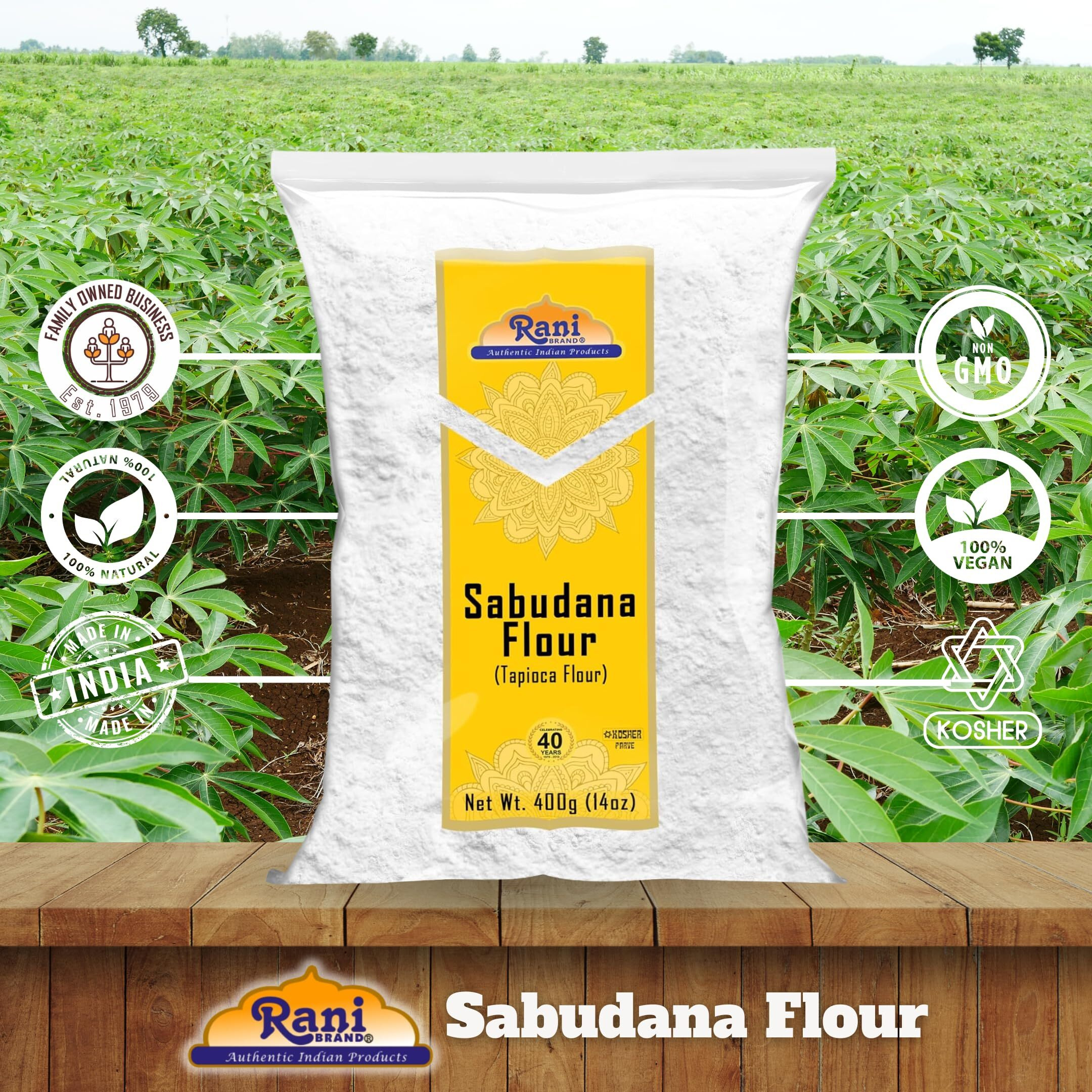Rani Sabudana Flour (Tapioca/Sago Flour) 14oz (400g) ~ All Natural, Vegan, Gluten Friendly, NON-GMO, Kosher, Indian Origin