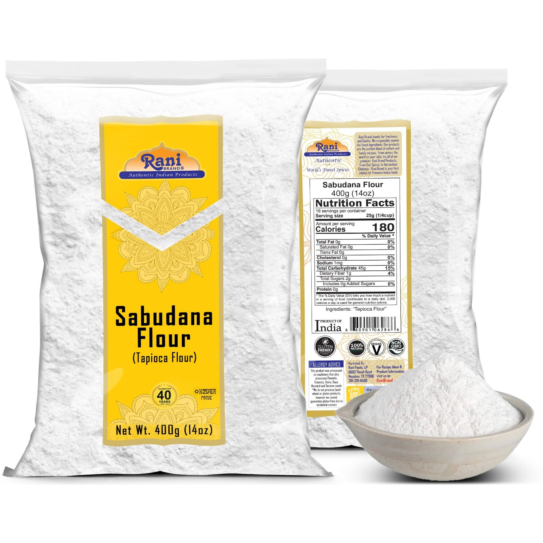 Rani Sabudana Flour (Tapioca/Sago Flour) 14oz (400g) ~ All Natural, Vegan, Gluten Friendly, NON-GMO, Kosher, Indian Origin