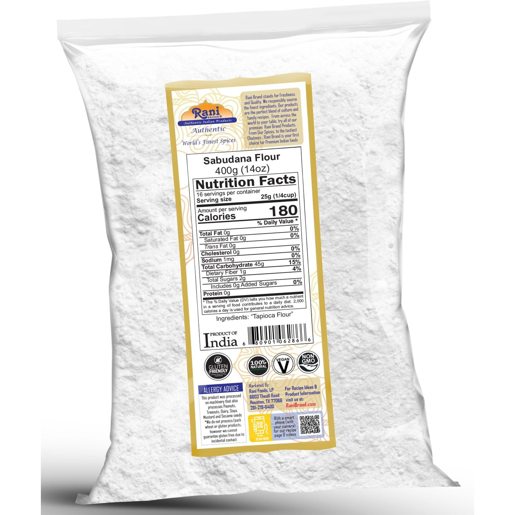 Rani Sabudana Flour (Tapioca/Sago Flour) 14oz (400g) ~ All Natural, Vegan, Gluten Friendly, NON-GMO, Kosher, Indian Origin