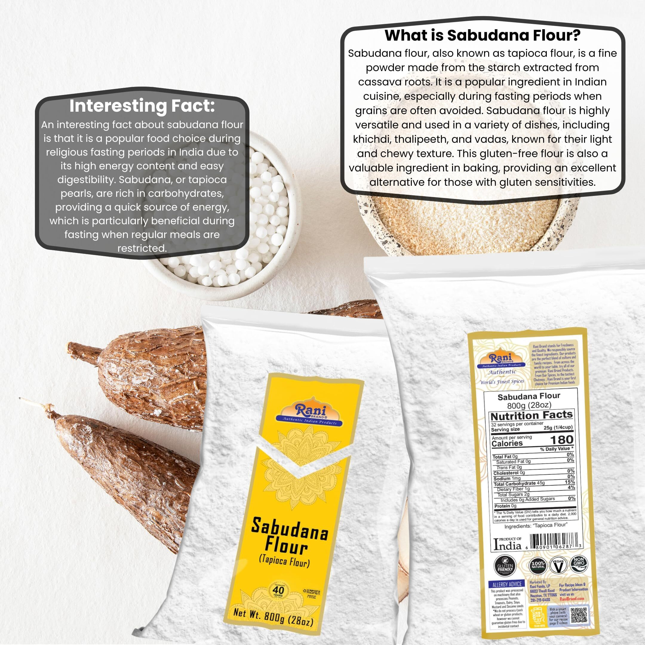 Rani Sabudana Flour (Tapioca/Sago Flour) 28oz (1.75lbs) 800g ~ All Natural, Vegan, Gluten Friendly, NON-GMO, Kosher, Indian Origin