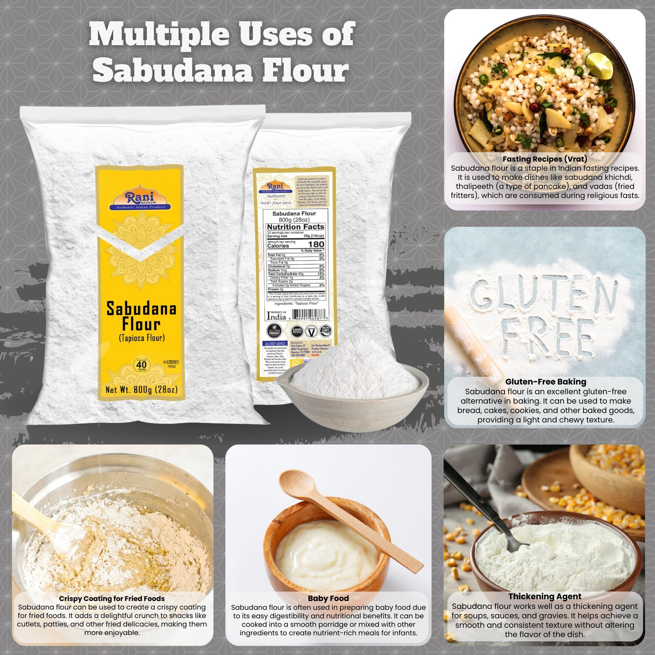 Rani Sabudana Flour (Tapioca/Sago Flour) 28oz (1.75lbs) 800g ~ All Natural, Vegan, Gluten Friendly, NON-GMO, Kosher, Indian Origin