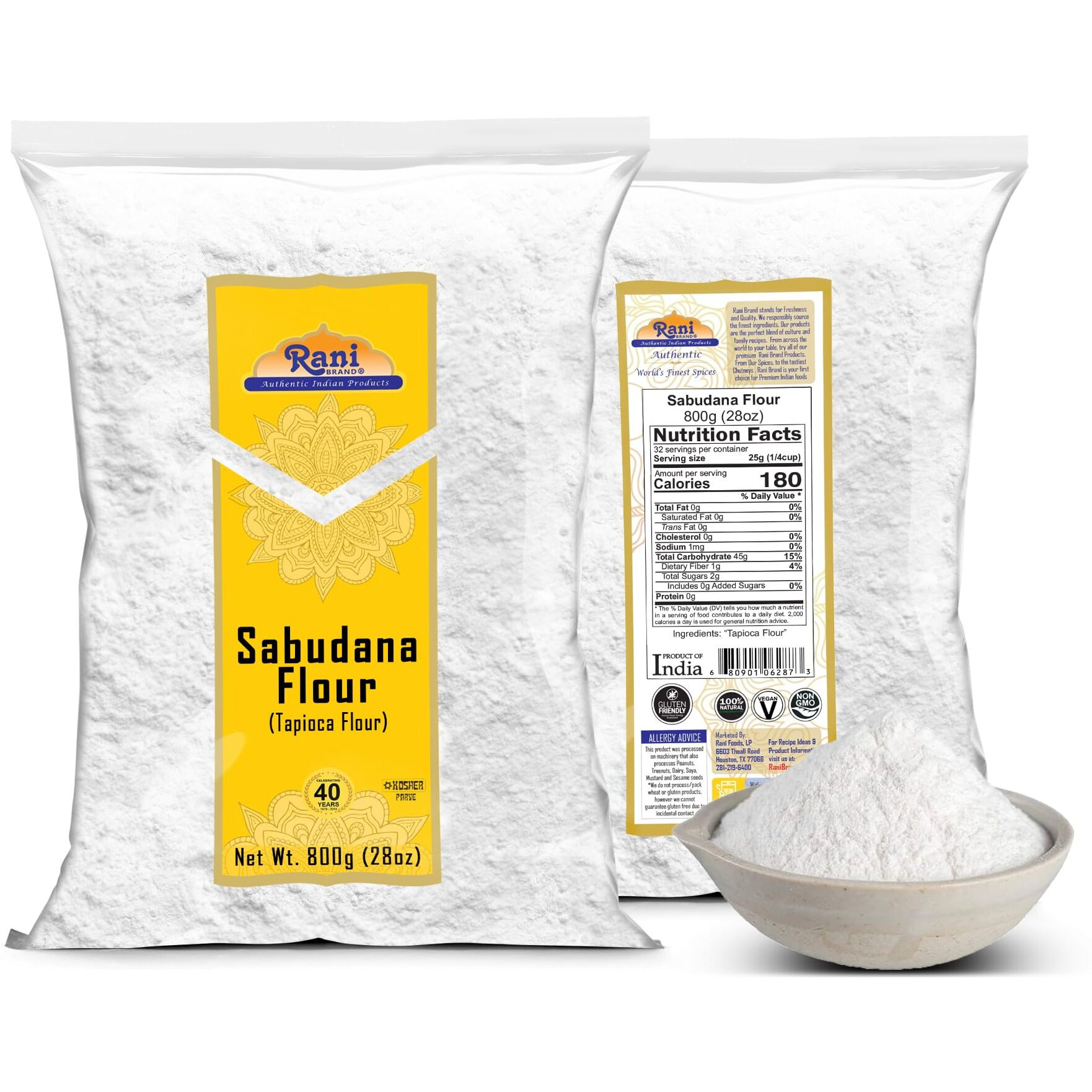 Rani Sabudana Flour (Tapioca/Sago Flour) 28oz (1.75lbs) 800g ~ All Natural, Vegan, Gluten Friendly, NON-GMO, Kosher, Indian Origin