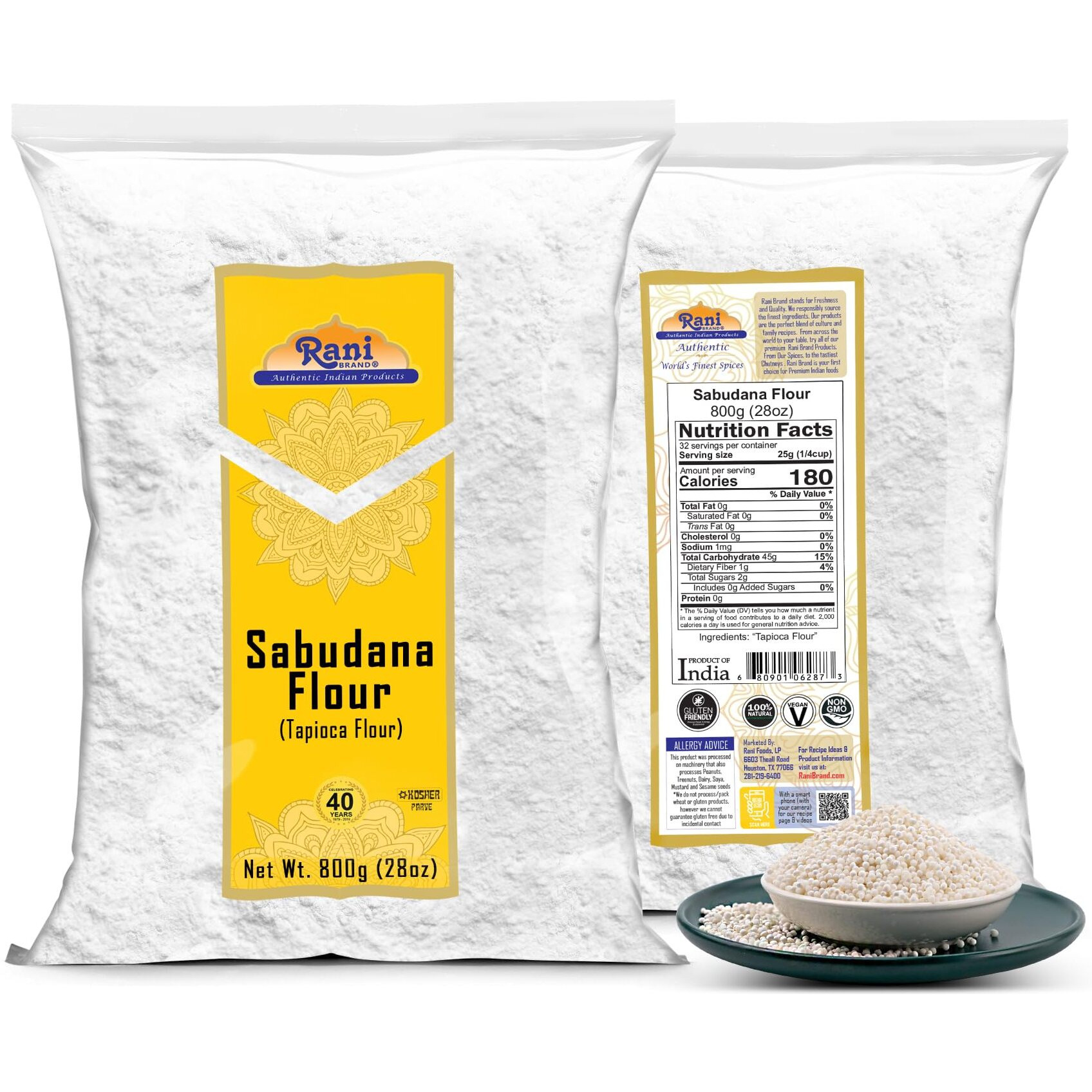Rani Sabudana Flour (Tapioca/Sago Flour) 28oz (1.75lbs) 800g ~ All Natural, Vegan, Gluten Friendly, NON-GMO, Kosher, Indian Origin