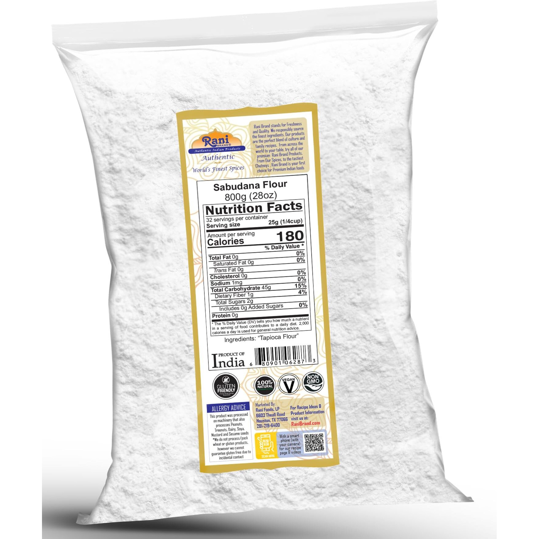 Rani Sabudana Flour (Tapioca/Sago Flour) 28oz (1.75lbs) 800g ~ All Natural, Vegan, Gluten Friendly, NON-GMO, Kosher, Indian Origin