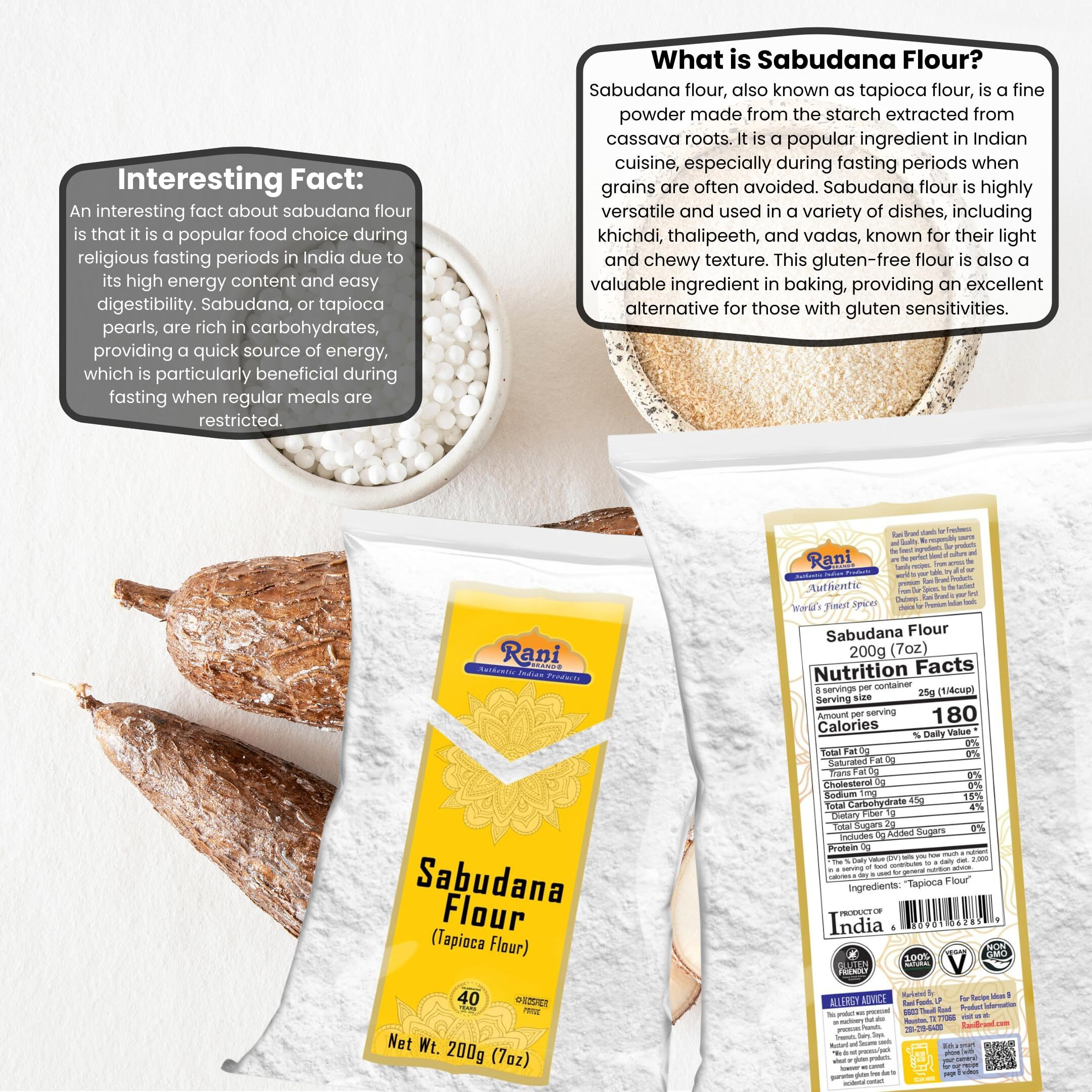 Rani Sabudana Flour (Tapioca/Sago Flour) 7oz (200g) ~ All Natural, Vegan, Gluten Friendly, NON-GMO, Kosher, Indian Origin