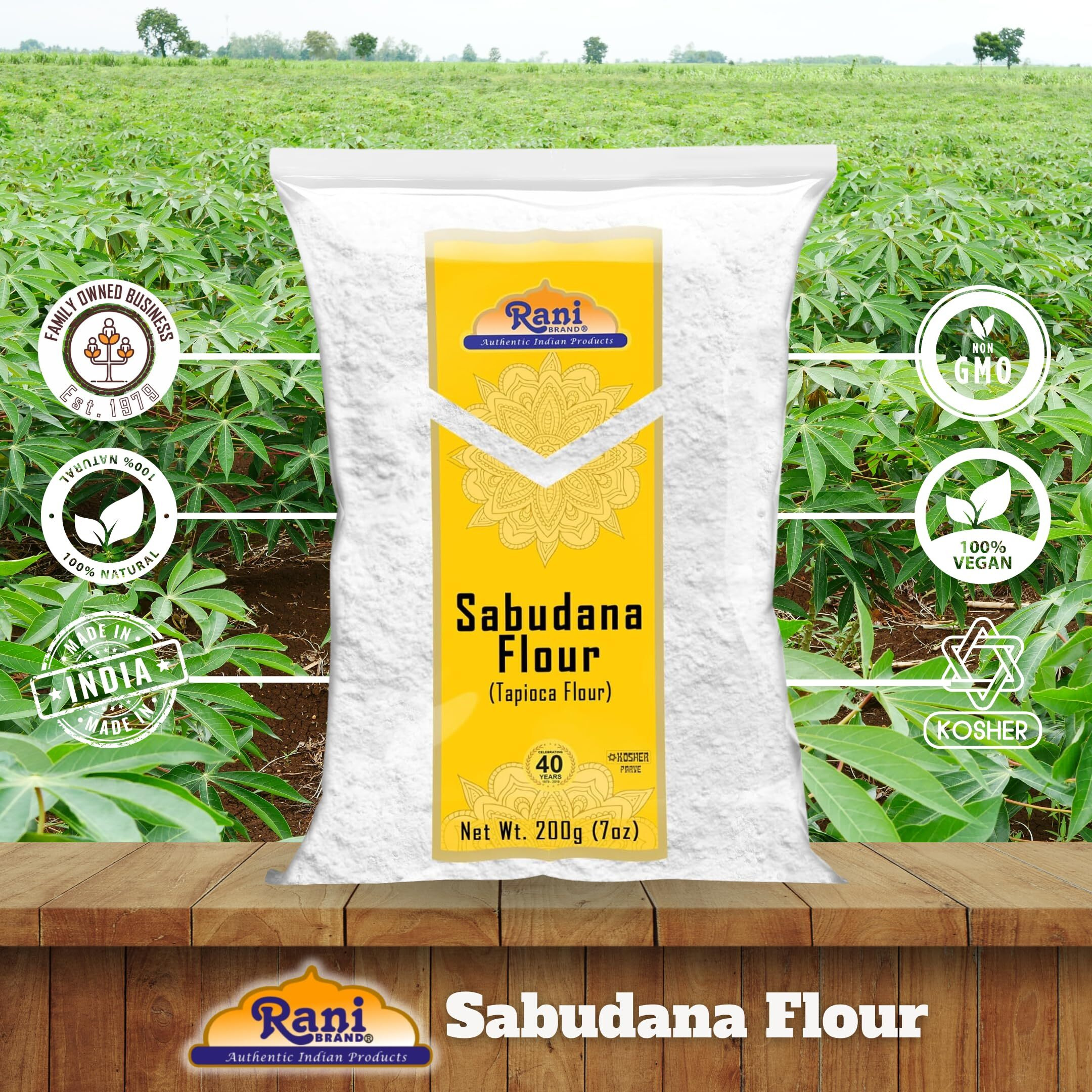 Rani Sabudana Flour (Tapioca/Sago Flour) 7oz (200g) ~ All Natural, Vegan, Gluten Friendly, NON-GMO, Kosher, Indian Origin