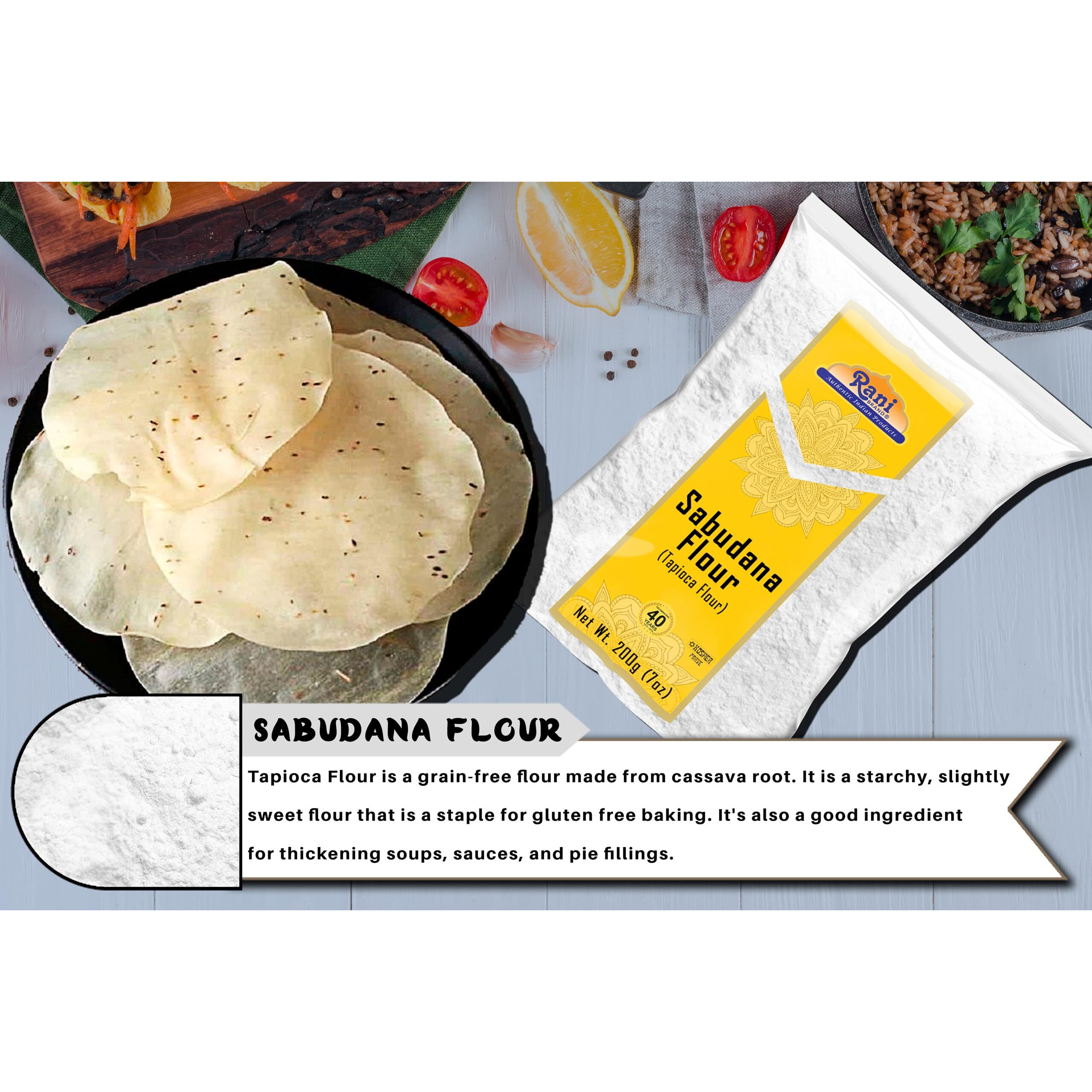 Rani Sabudana Flour (Tapioca/Sago Flour) 7oz (200g) ~ All Natural, Vegan, Gluten Friendly, NON-GMO, Kosher, Indian Origin