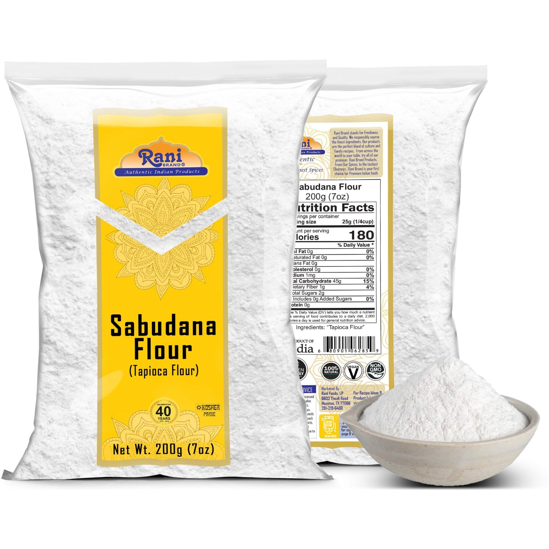 Rani Sabudana Flour (Tapioca/Sago Flour) 7oz (200g) ~ All Natural, Vegan, Gluten Friendly, NON-GMO, Kosher, Indian Origin