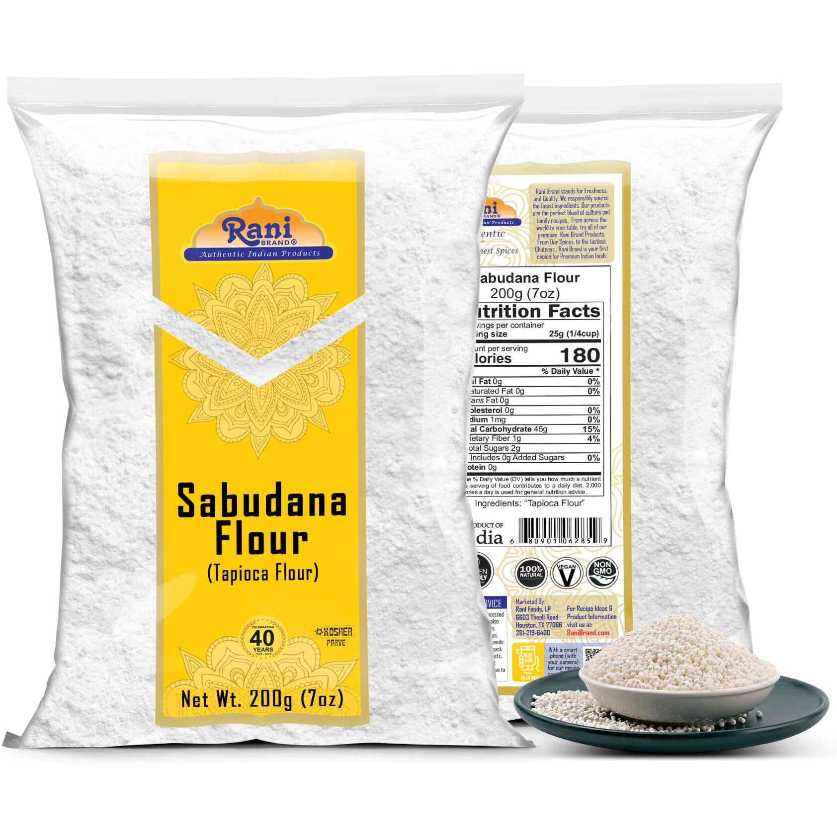 Rani Sabudana Flour (Tapioca/Sago Flour) 7oz (200g) ~ All Natural, Vegan, Gluten Friendly, NON-GMO, Kosher, Indian Origin