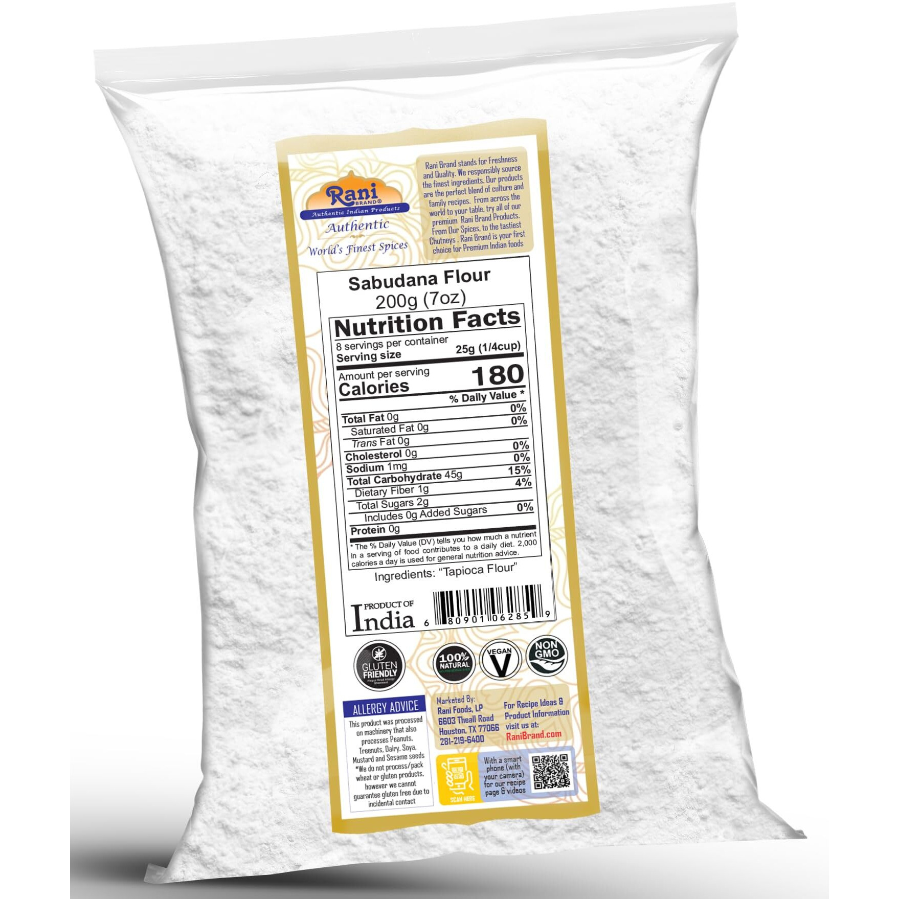 Rani Sabudana Flour (Tapioca/Sago Flour) 7oz (200g) ~ All Natural, Vegan, Gluten Friendly, NON-GMO, Kosher, Indian Origin