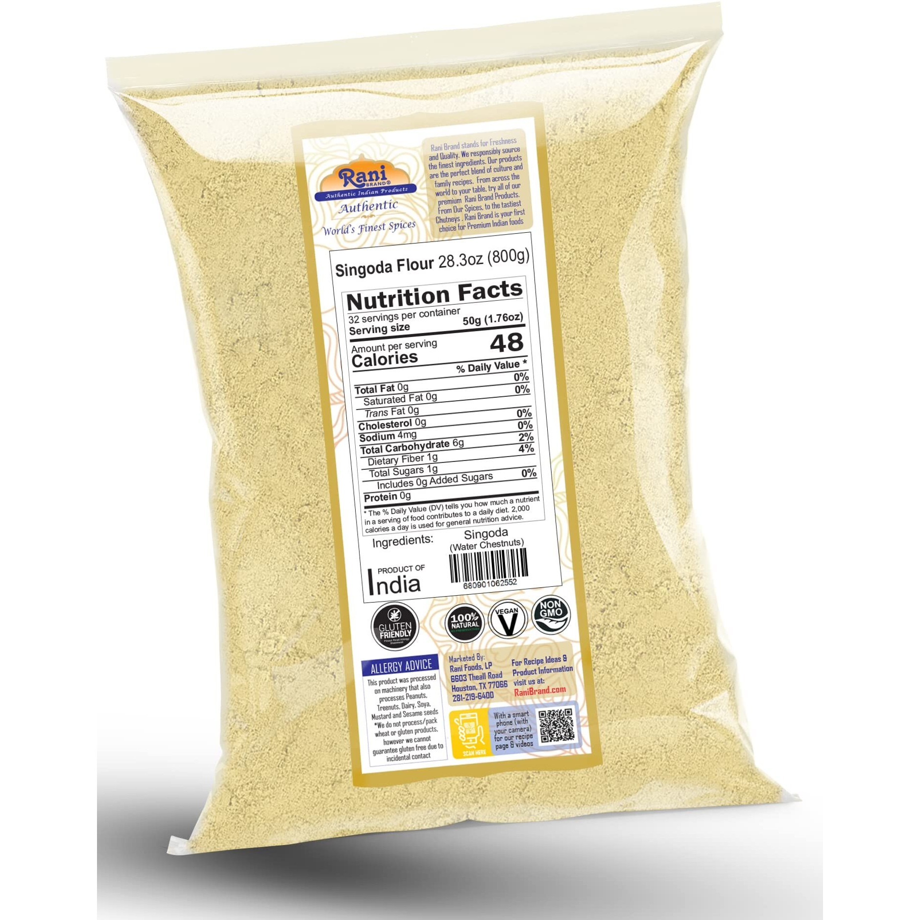 Rani Singoda Flour (Chetsnut Flour) 28oz (800g) ~ All Natural, Vegan, Gluten Friendly, NON-GMO, Kosher, Indian Origin (Size 28oz (800g))