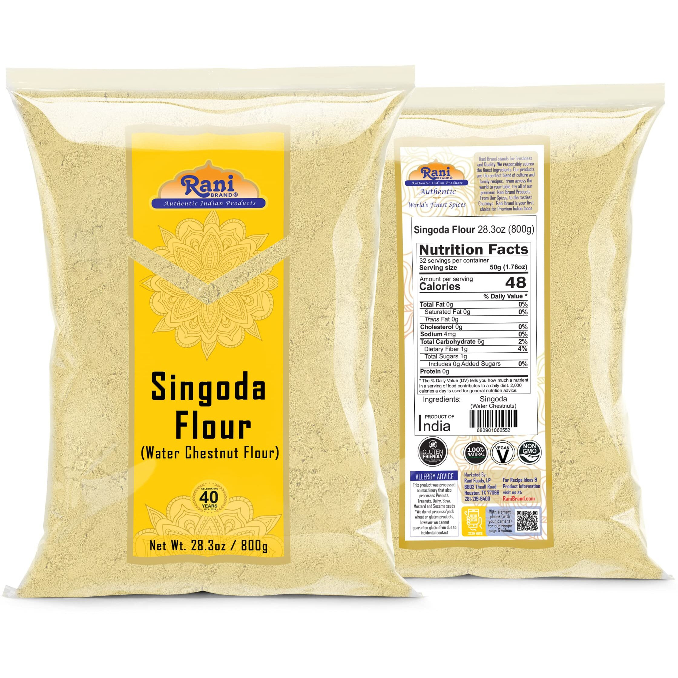 Rani Singoda Flour (Chetsnut Flour) 28oz (800g) ~ All Natural, Vegan, Gluten Friendly, NON-GMO, Kosher, Indian Origin (Size 28oz (800g))