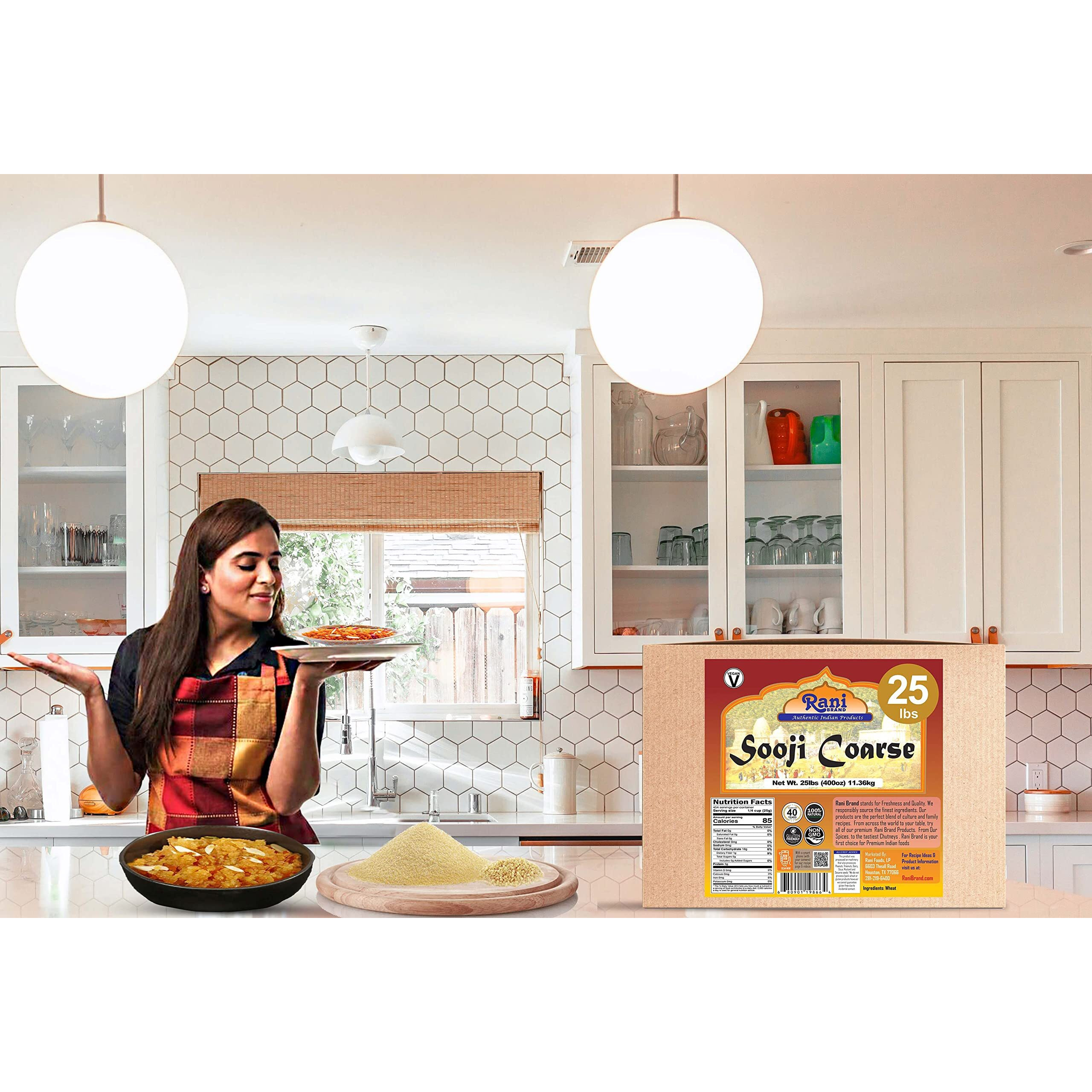 Rani Sooji Coarse (Farina, Suji, Rava, Rawa, Wheat Semolina) Flour 400oz (25lbs) 11.36kg Bulk Box ~ All Natural, Vegan, NON-GMO, Indian Origin (Size 400oz (25lbs) 11.36kg)